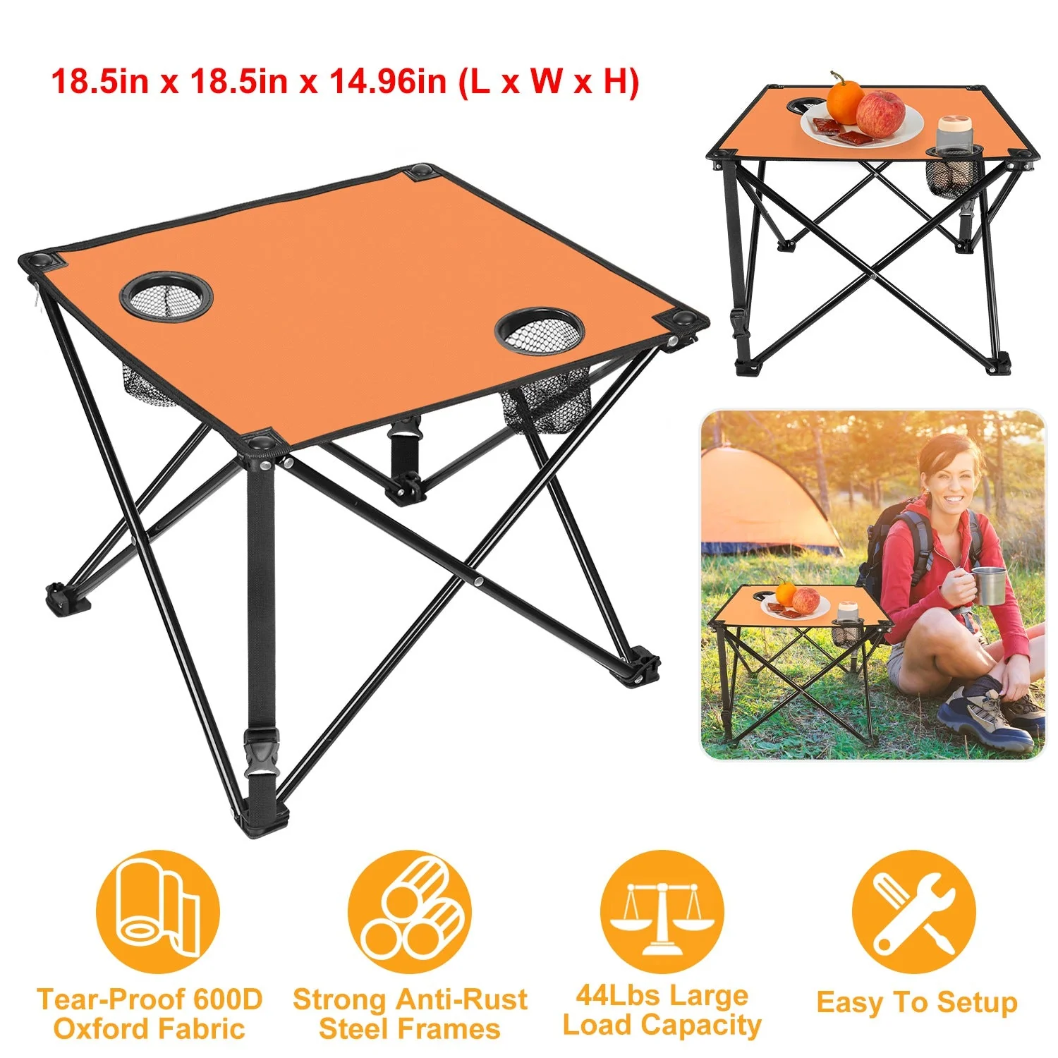 2Pcs Foldable Camping Table Portable Picnic Table Lightweight Travel Desk with 2 Cup Holders/Table Carrying Bag - Image 70