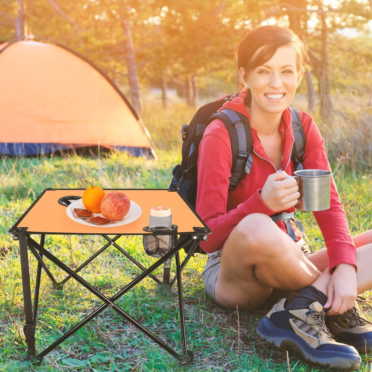 2Pcs Foldable Camping Table Portable Picnic Table Lightweight Travel Desk with 2 Cup Holders/Table Carrying Bag - Image 72