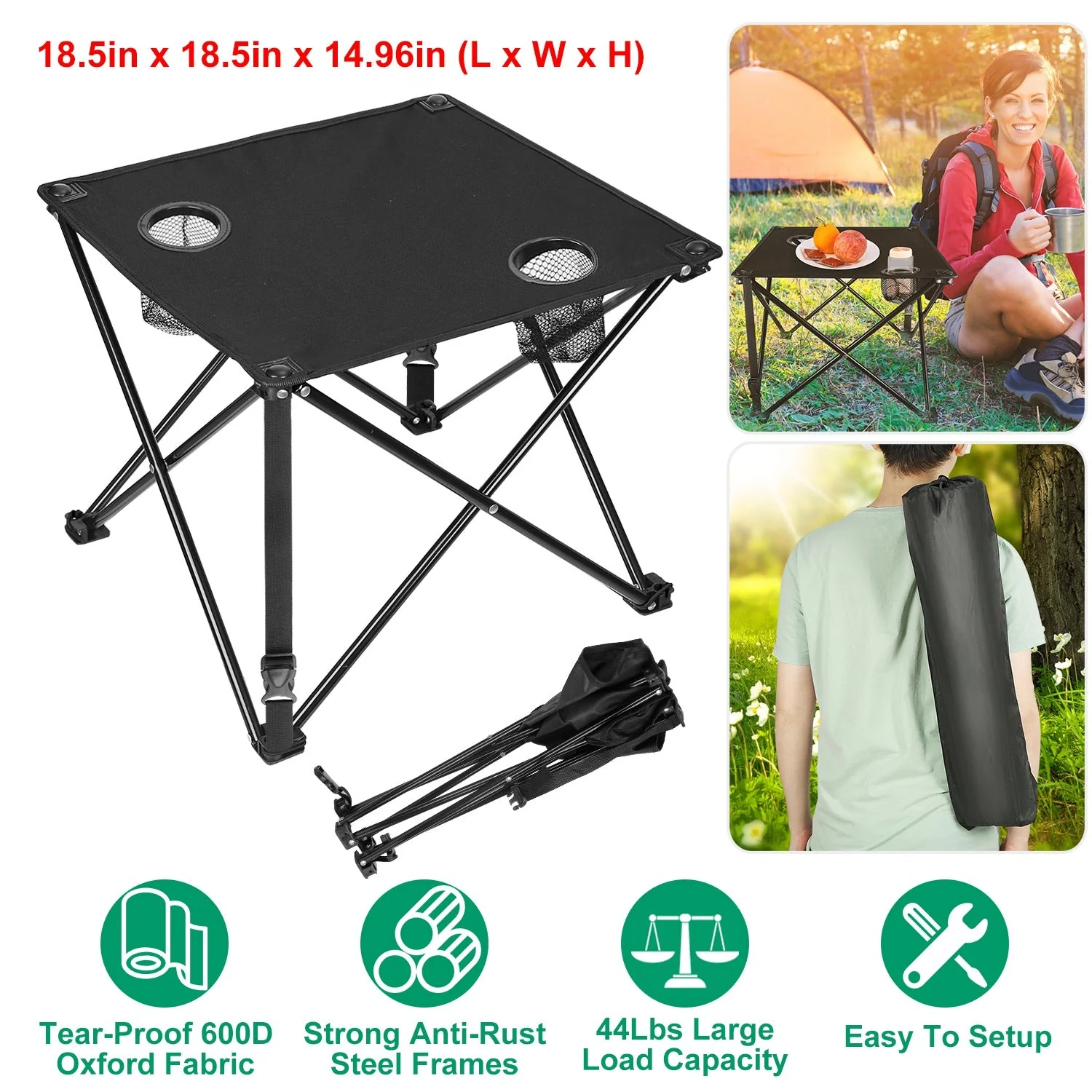 2Pcs Foldable Camping Table Portable Picnic Table Lightweight Travel Desk with 2 Cup Holders/Table Carrying Bag - Image 78