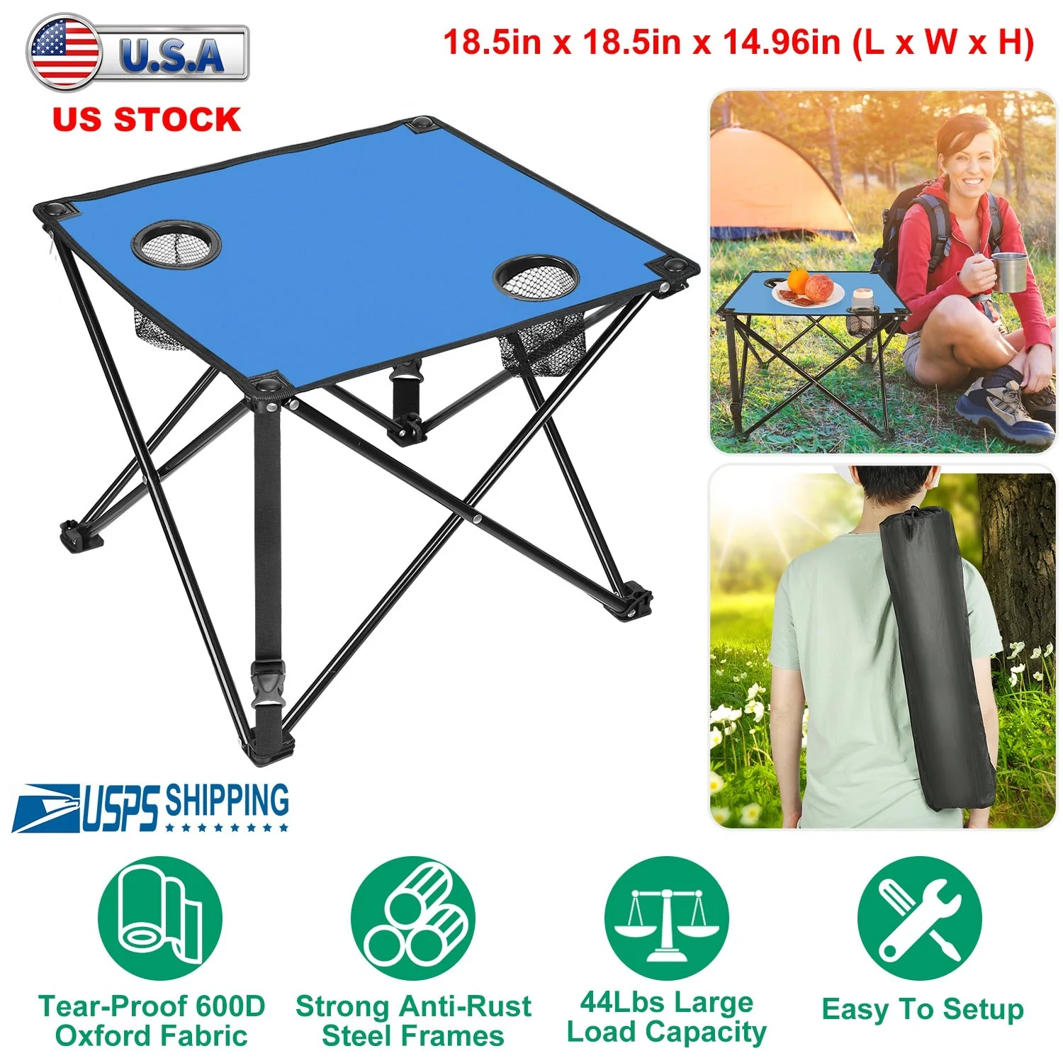 2Pcs Foldable Camping Table Portable Picnic Table Lightweight Travel Desk with 2 Cup Holders/Table Carrying Bag - Image 83