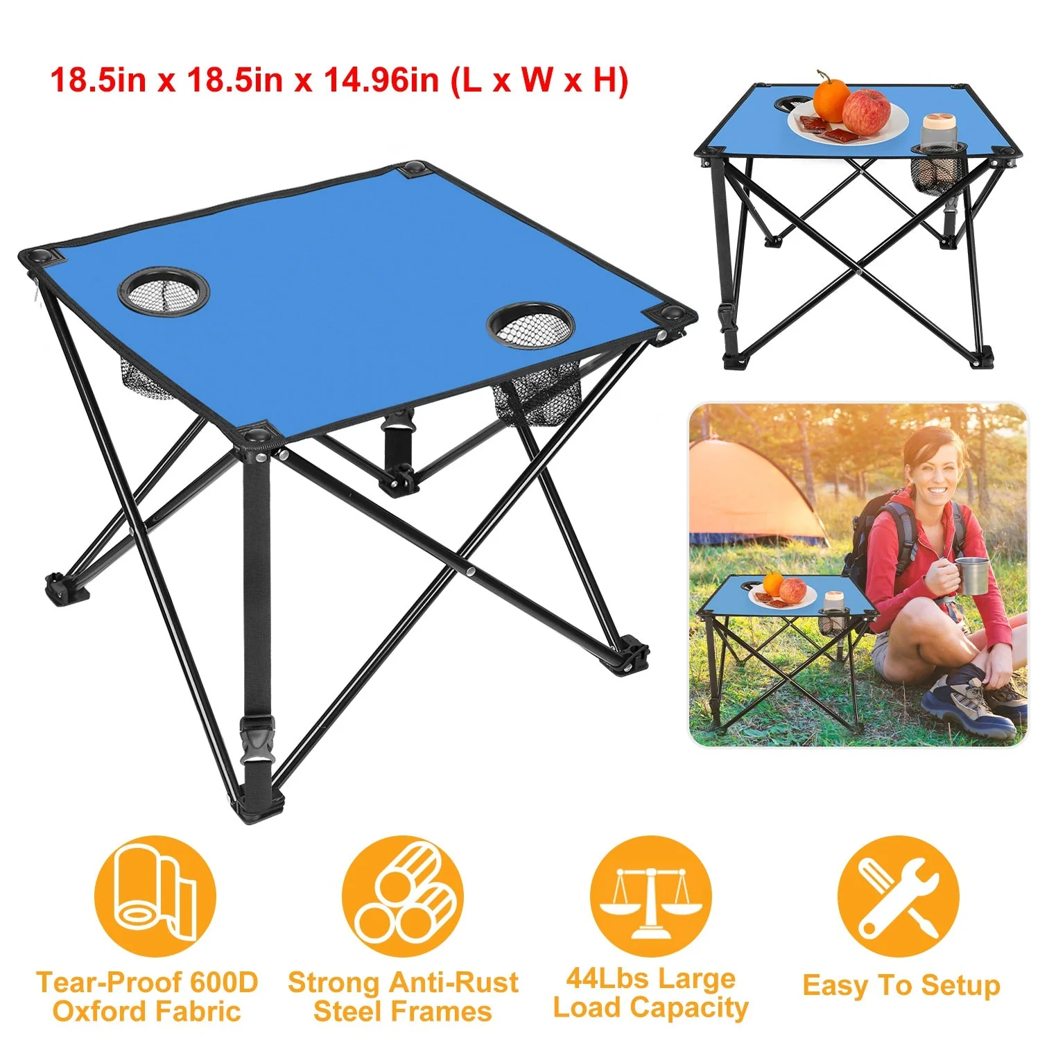 2Pcs Foldable Camping Table Portable Picnic Table Lightweight Travel Desk with 2 Cup Holders/Table Carrying Bag - Image 86