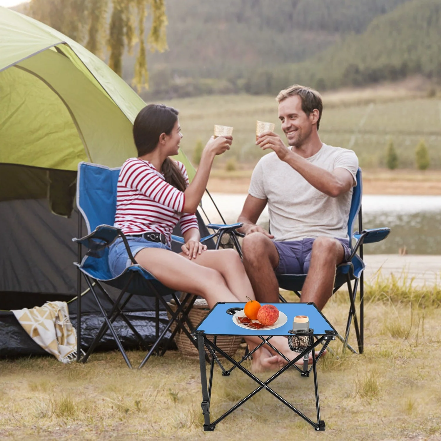 2Pcs Foldable Camping Table Portable Picnic Table Lightweight Travel Desk with 2 Cup Holders/Table Carrying Bag - Image 87