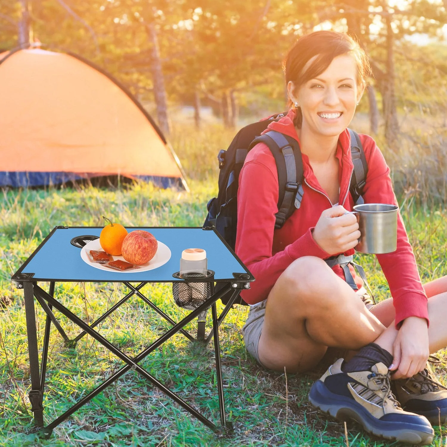 2Pcs Foldable Camping Table Portable Picnic Table Lightweight Travel Desk with 2 Cup Holders/Table Carrying Bag - Image 88