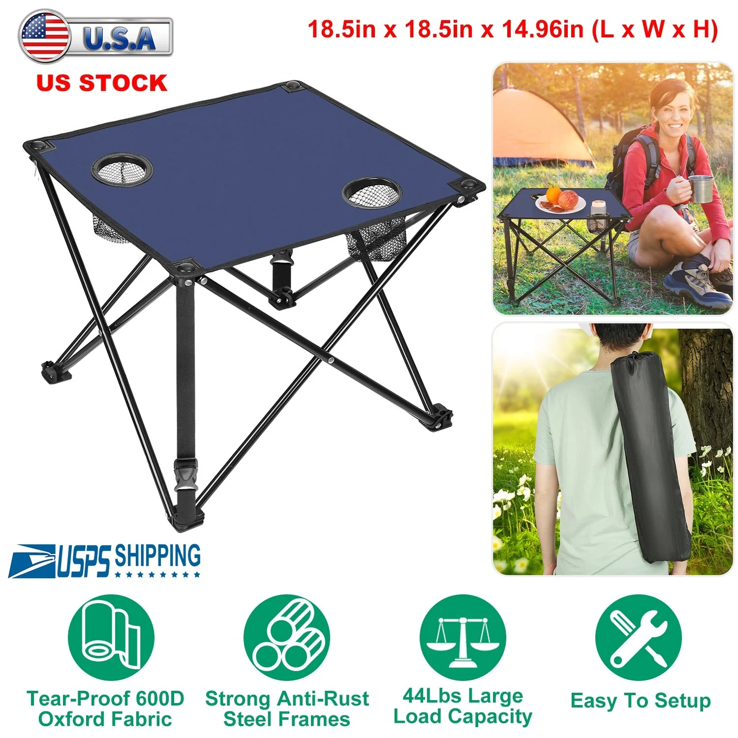 2Pcs Foldable Camping Table Portable Picnic Table Lightweight Travel Desk with 2 Cup Holders/Table Carrying Bag - Image 91