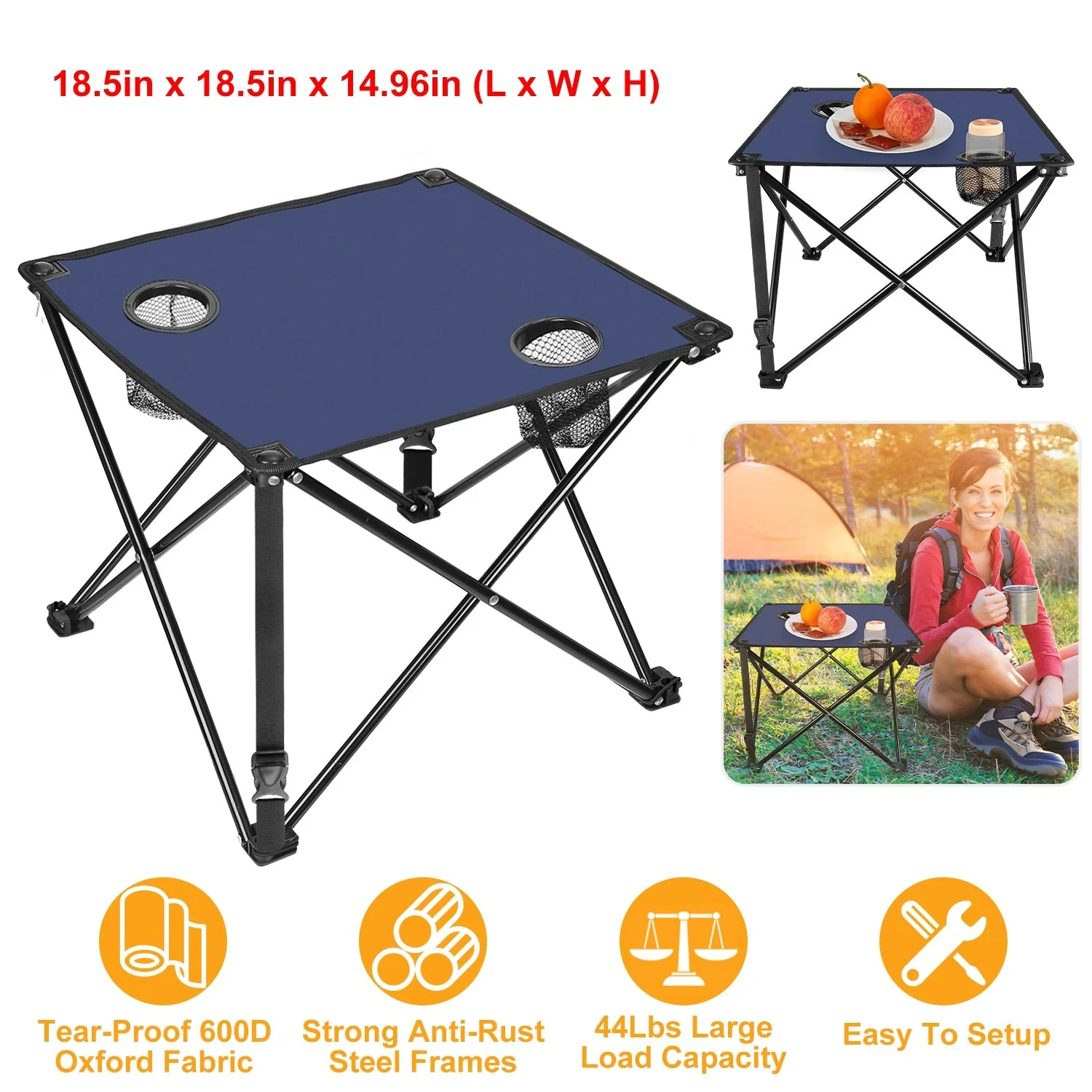 2Pcs Foldable Camping Table Portable Picnic Table Lightweight Travel Desk with 2 Cup Holders/Table Carrying Bag - Image 94