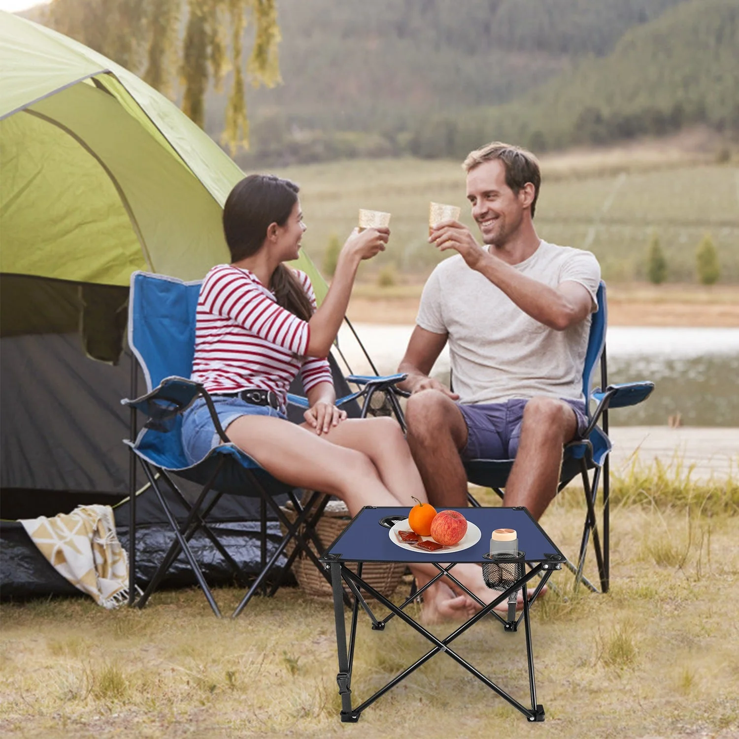 2Pcs Foldable Camping Table Portable Picnic Table Lightweight Travel Desk with 2 Cup Holders/Table Carrying Bag - Image 95