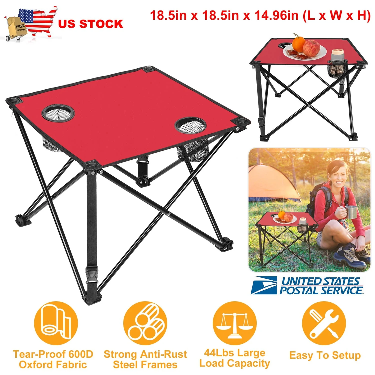 2Pcs Foldable Camping Table Portable Picnic Table Lightweight Travel Desk with 2 Cup Holders/Table Carrying Bag - Image 98