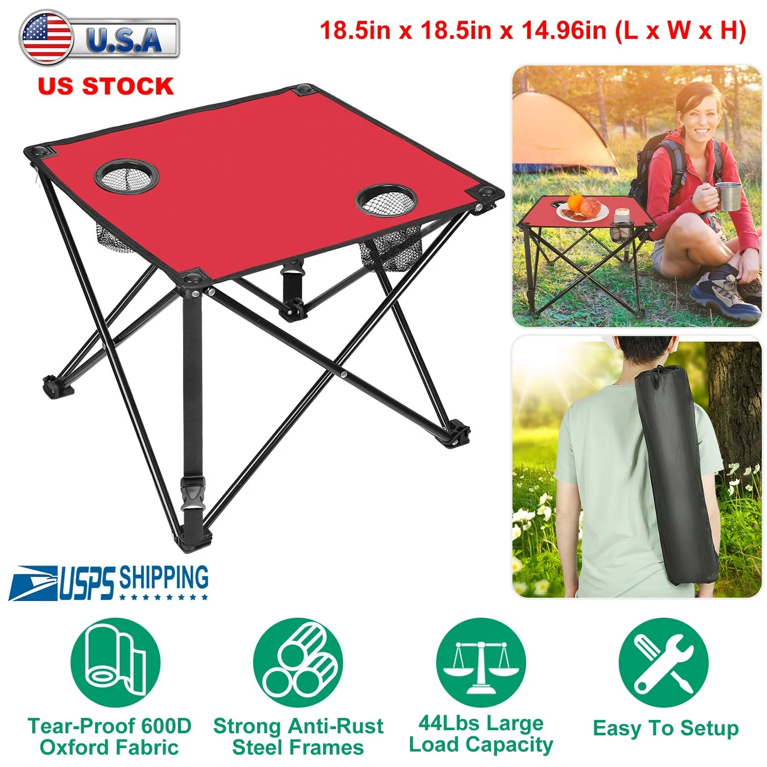 2Pcs Foldable Camping Table Portable Picnic Table Lightweight Travel Desk with 2 Cup Holders/Table Carrying Bag - Image 99