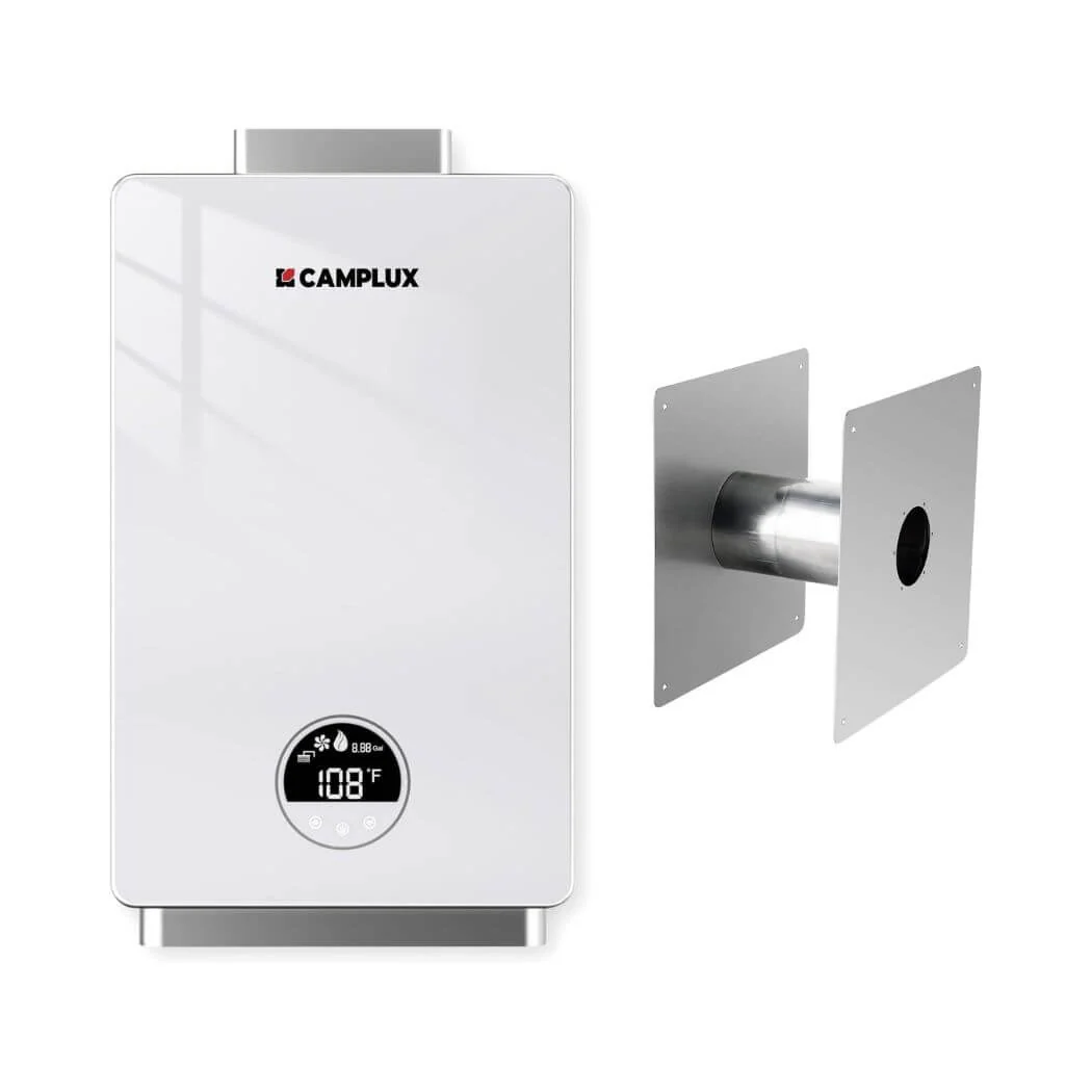 3.18 GPM Indoor Propane Tankless Water Heater with Wall Thimble, White