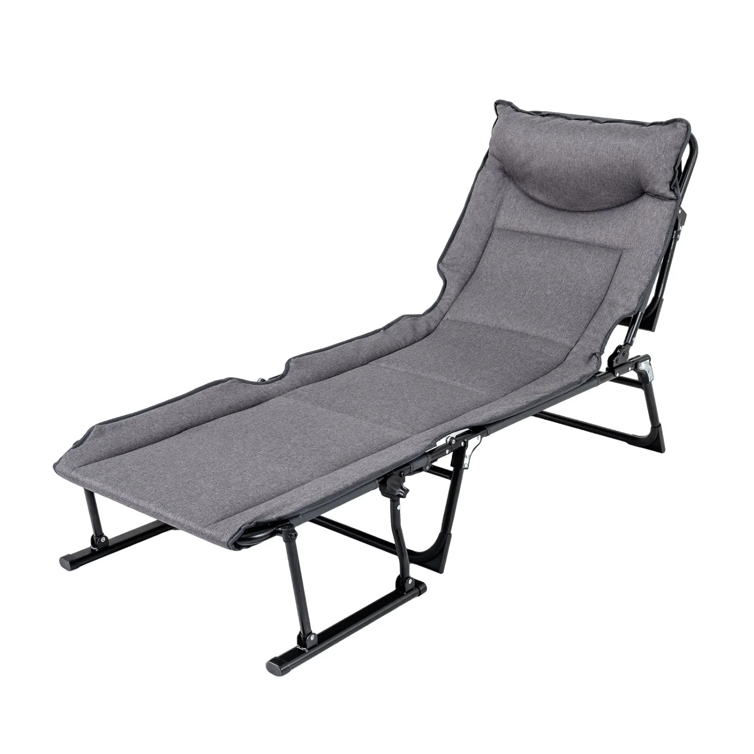 3 in 1 Folding Camping Cot Comfy Padded Convertible Single Sofa Chair-Gray - Image 3