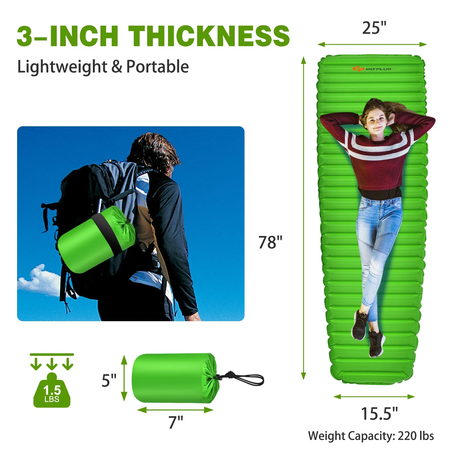 3 Inch Thick Inflatable Waterproof Camping Sleeping Pad - Image 13