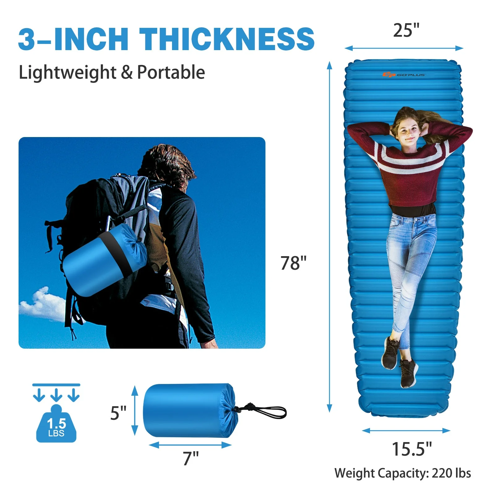 3 Inch Thick Inflatable Waterproof Camping Sleeping Pad - Image 5