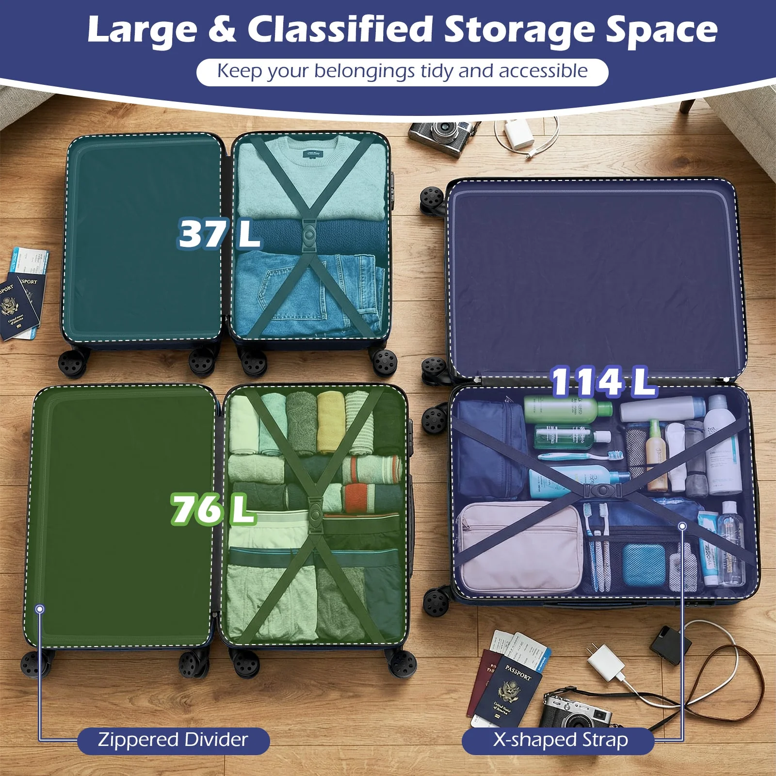 3-Piece Hardside Luggage Set 20/24/28 Inch Lightweight Hardside Suitcases - Image 24