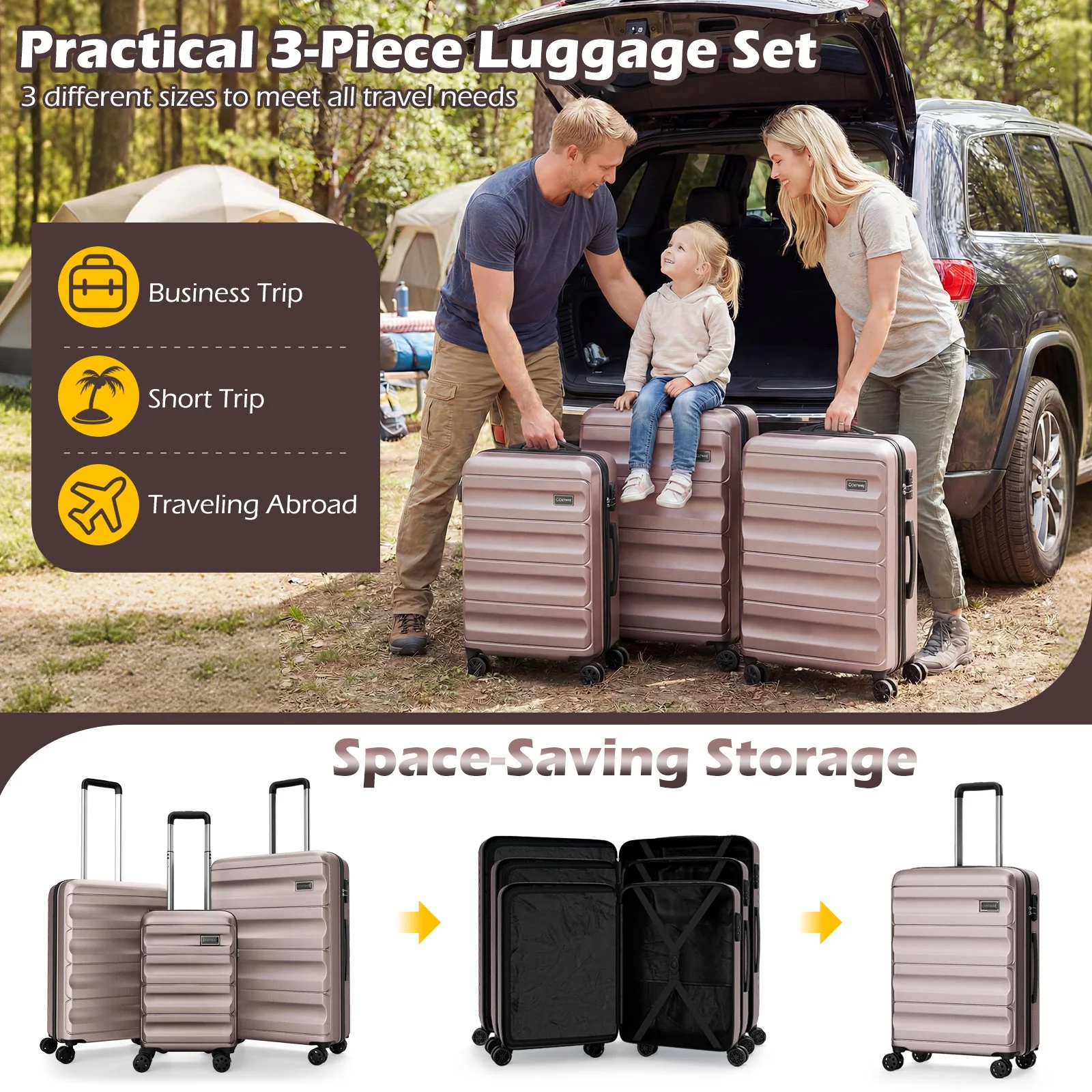 3-Piece Hardside Luggage Set 20/24/28 Inch Lightweight Hardside Suitcases - Image 30