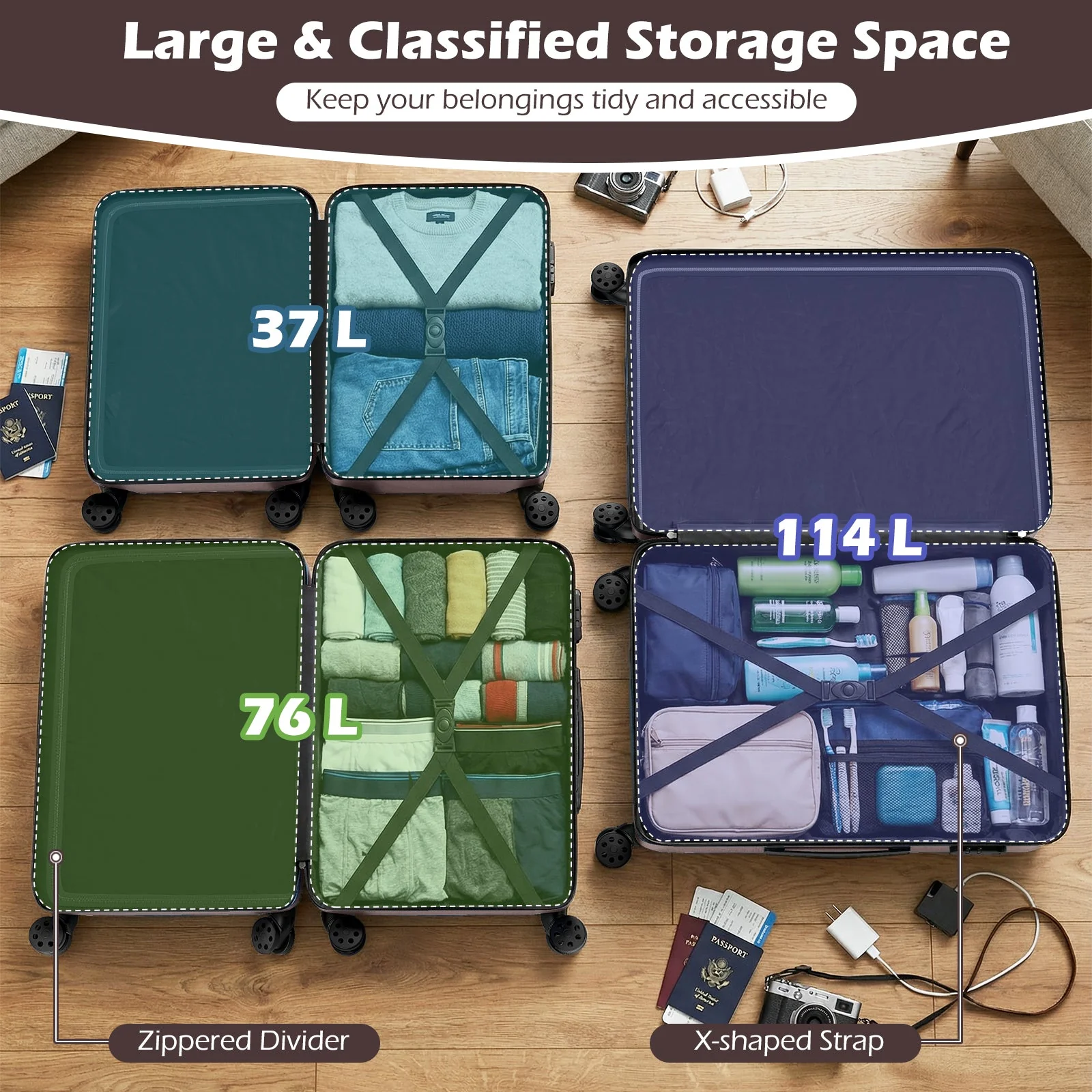 3-Piece Hardside Luggage Set 20/24/28 Inch Lightweight Hardside Suitcases - Image 32