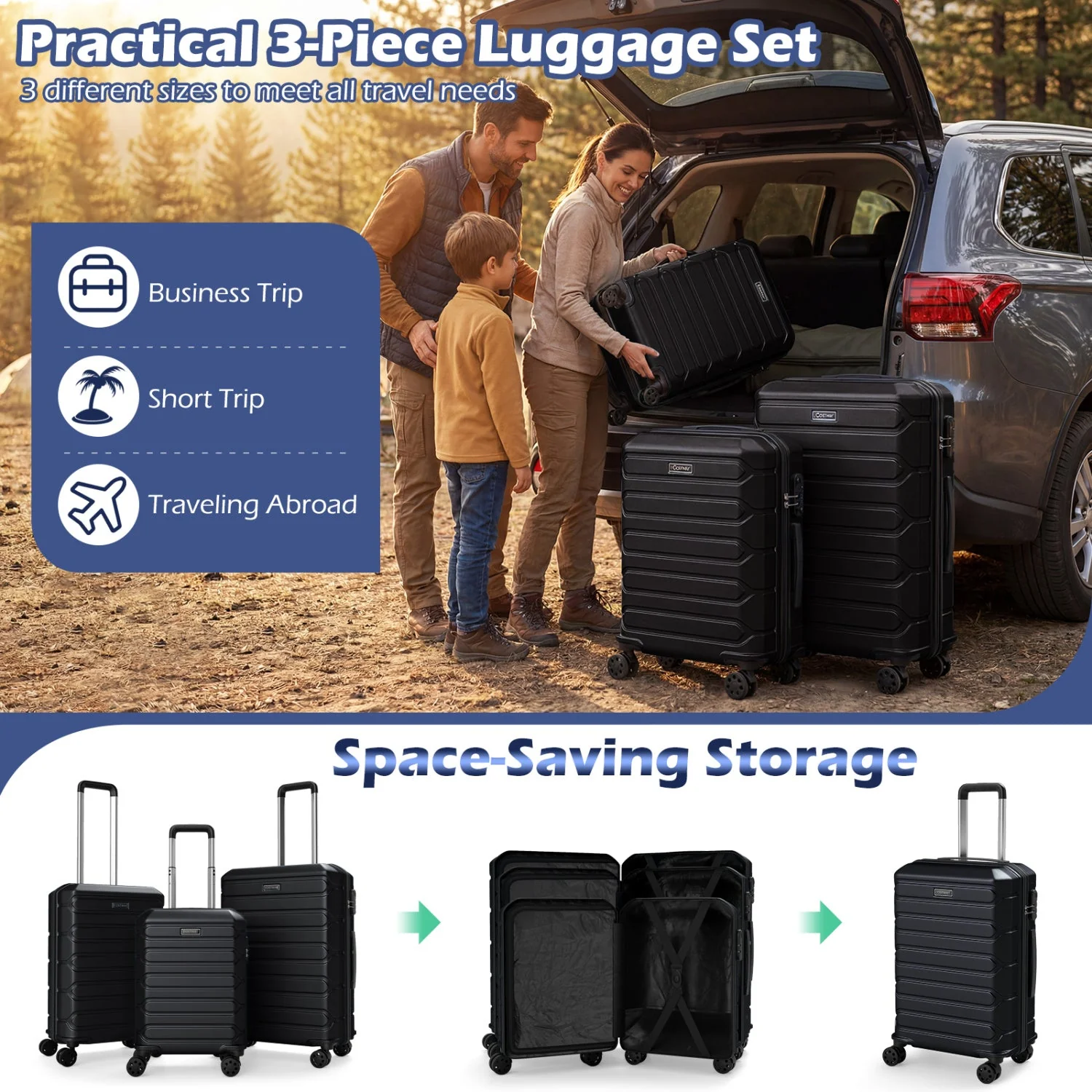 3-Piece Hardside Luggage Set Lightweight Hardside Suitcases with 8-Spinner Wheels - Image 14