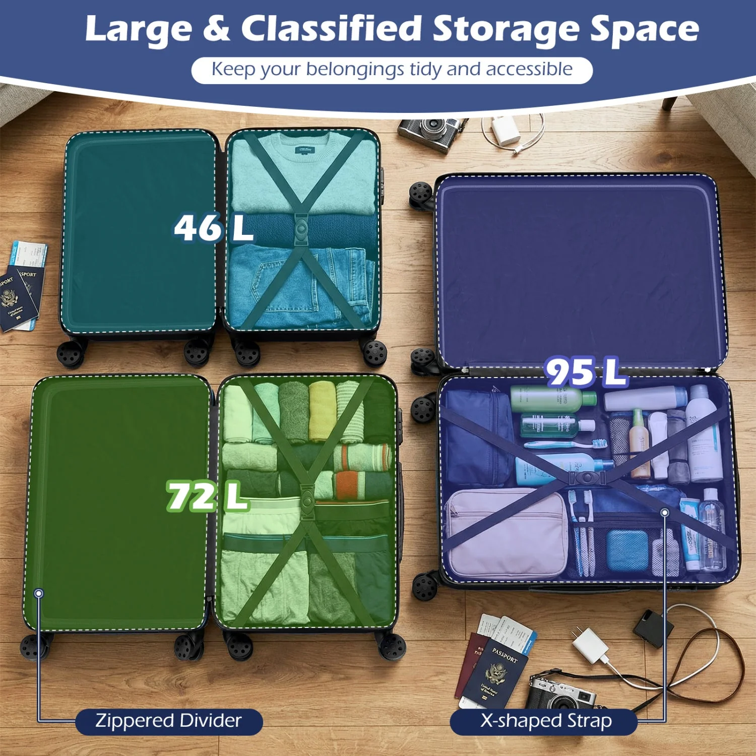3-Piece Hardside Luggage Set Lightweight Hardside Suitcases with 8-Spinner Wheels - Image 16