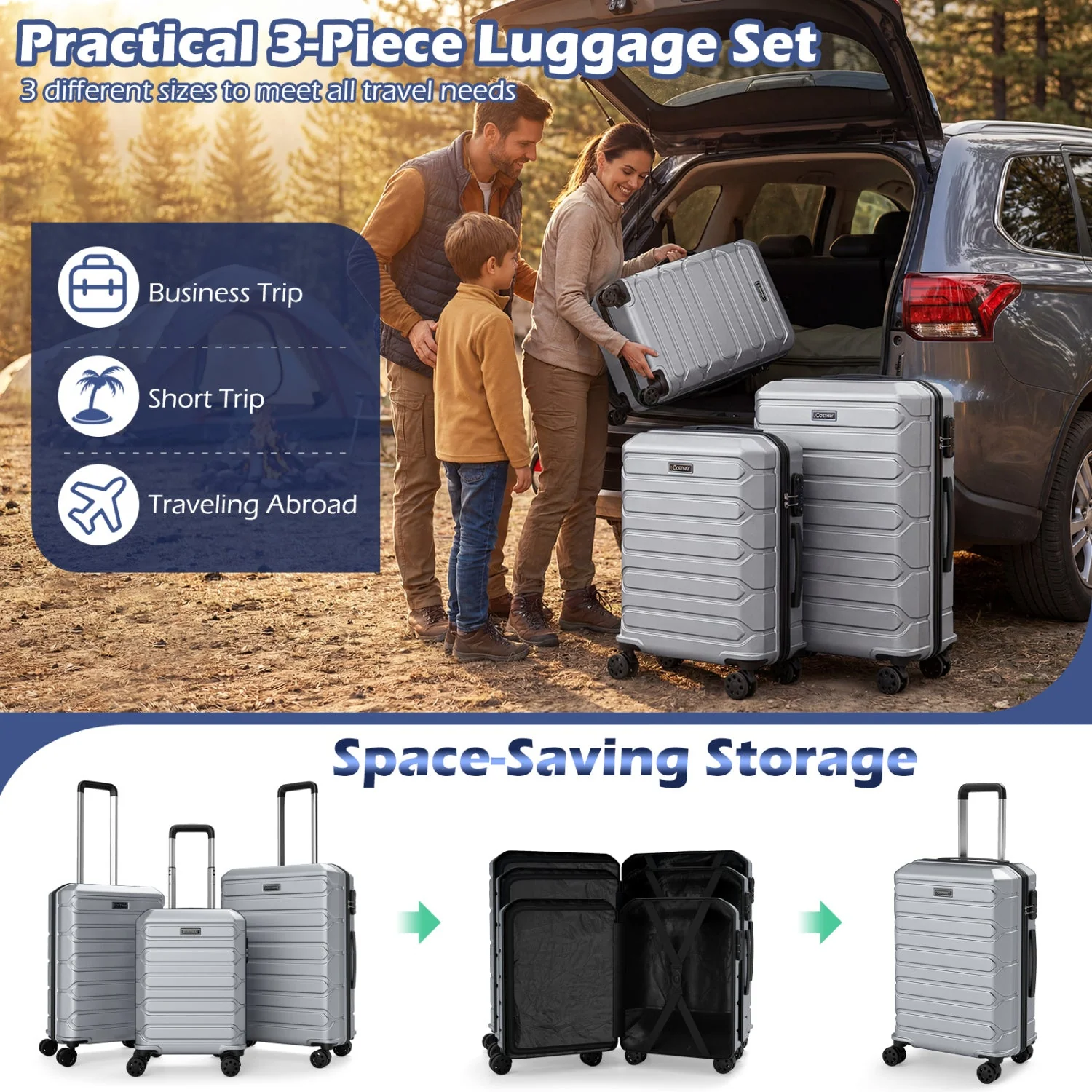 3-Piece Hardside Luggage Set Lightweight Hardside Suitcases with 8-Spinner Wheels - Image 22