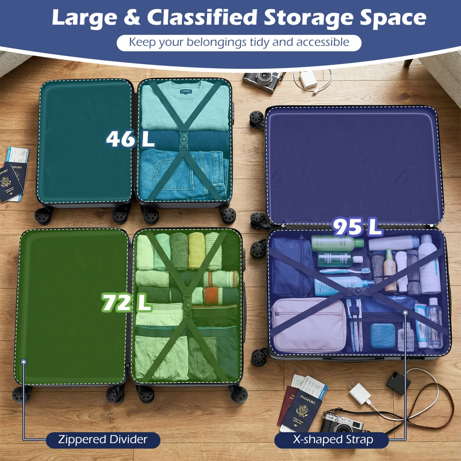 3-Piece Hardside Luggage Set Lightweight Hardside Suitcases with 8-Spinner Wheels - Image 24
