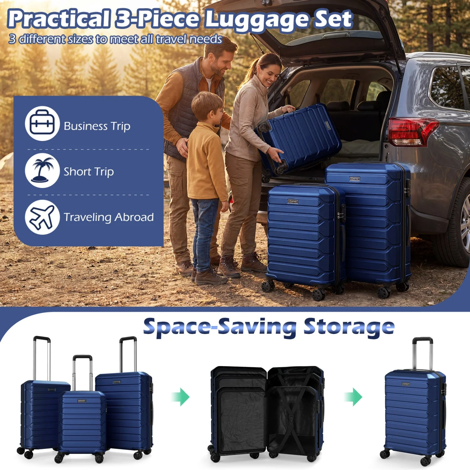 3-Piece Hardside Luggage Set Lightweight Hardside Suitcases with 8-Spinner Wheels - Image 30