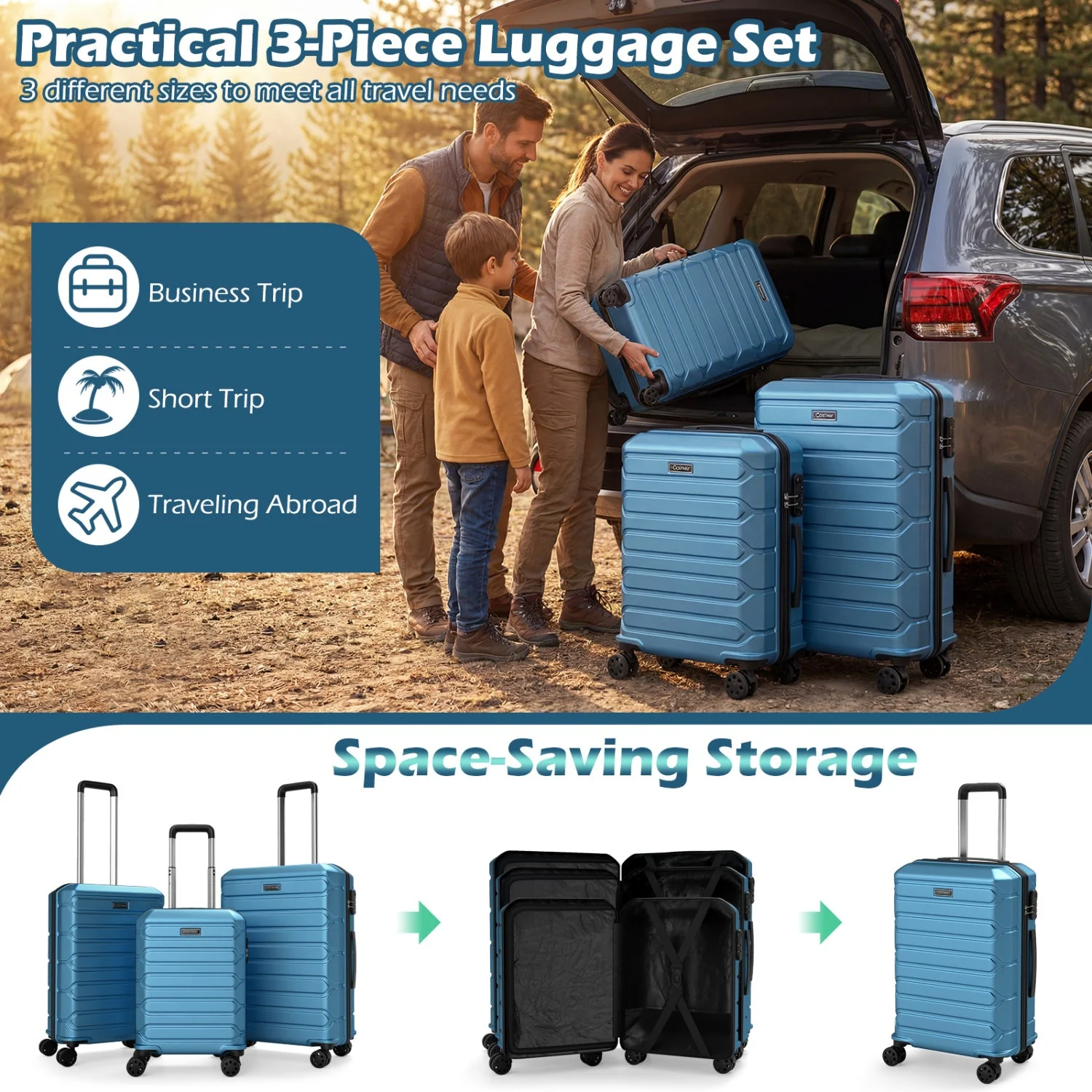 3-Piece Hardside Luggage Set Lightweight Hardside Suitcases with 8-Spinner Wheels - Image 6