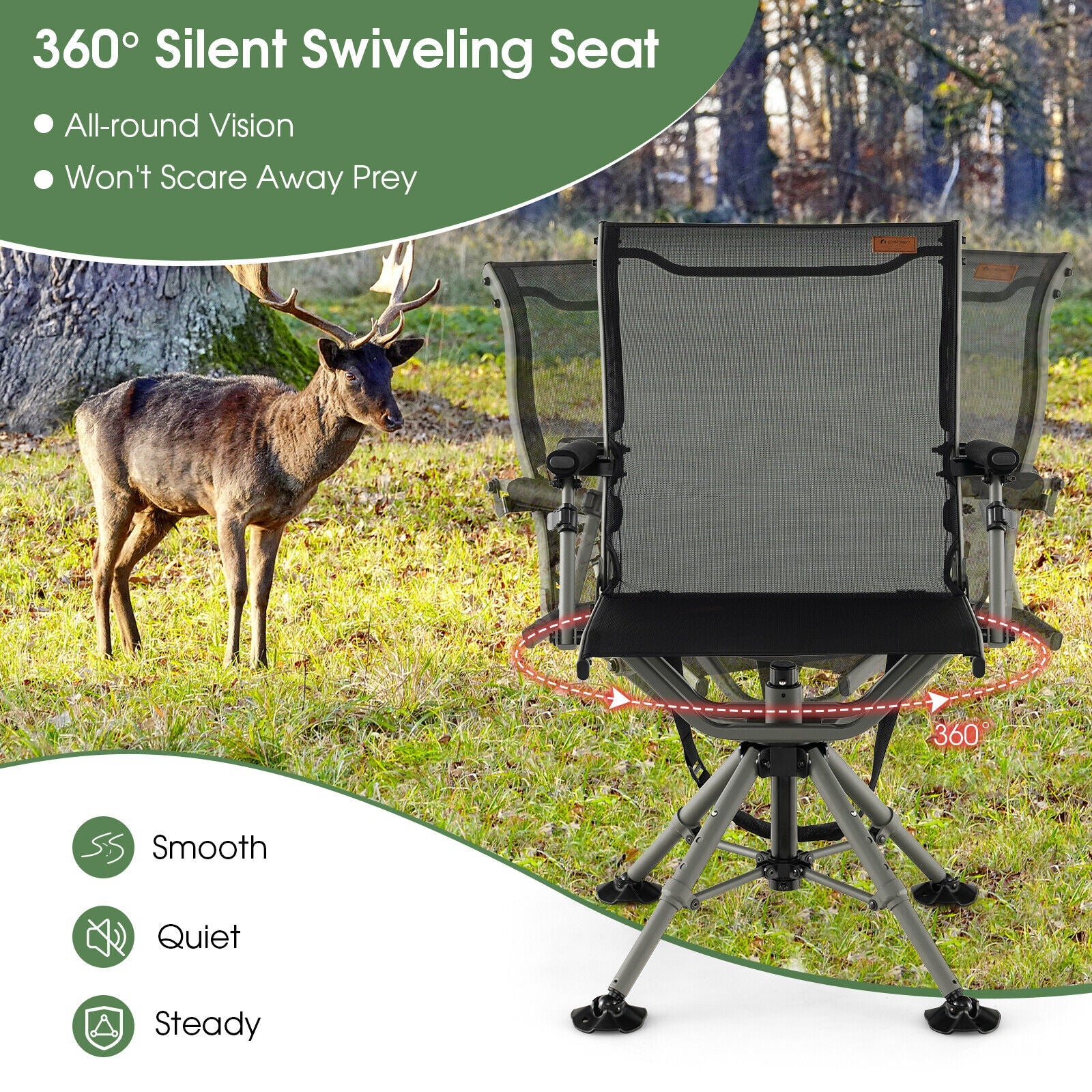 360 Degree Silent Swivel Hunting Chair-Black - Image 5
