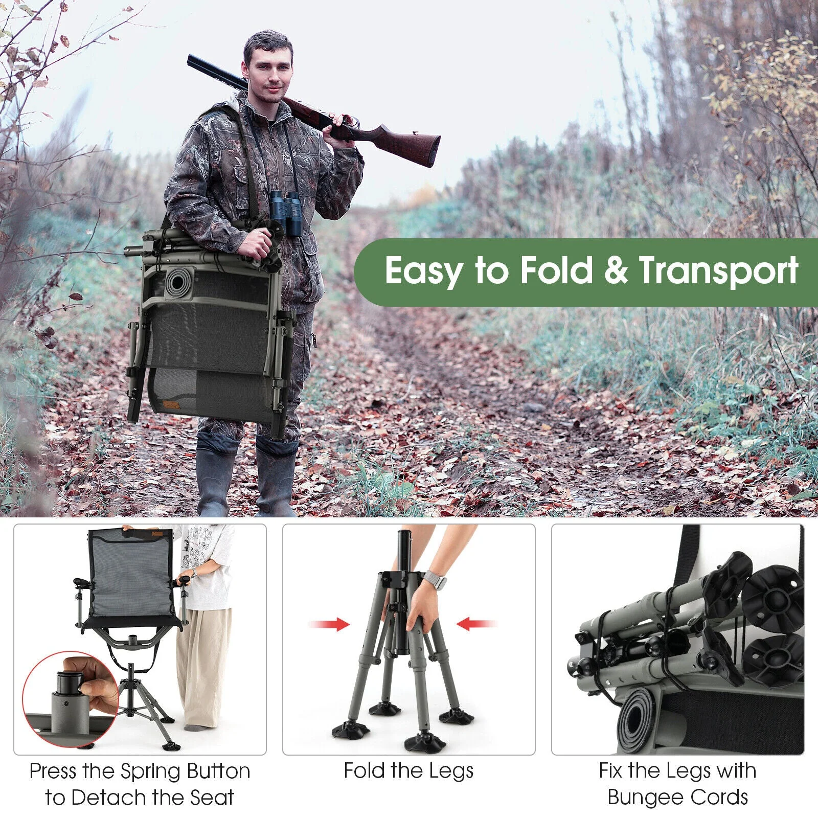360 Degree Silent Swivel Hunting Chair-Black - Image 6