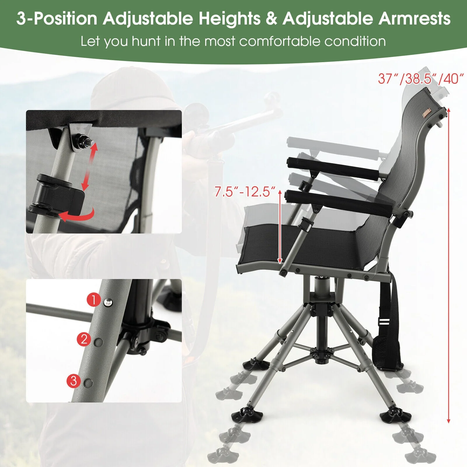 360 Degree Silent Swivel Hunting Chair-Black - Image 7