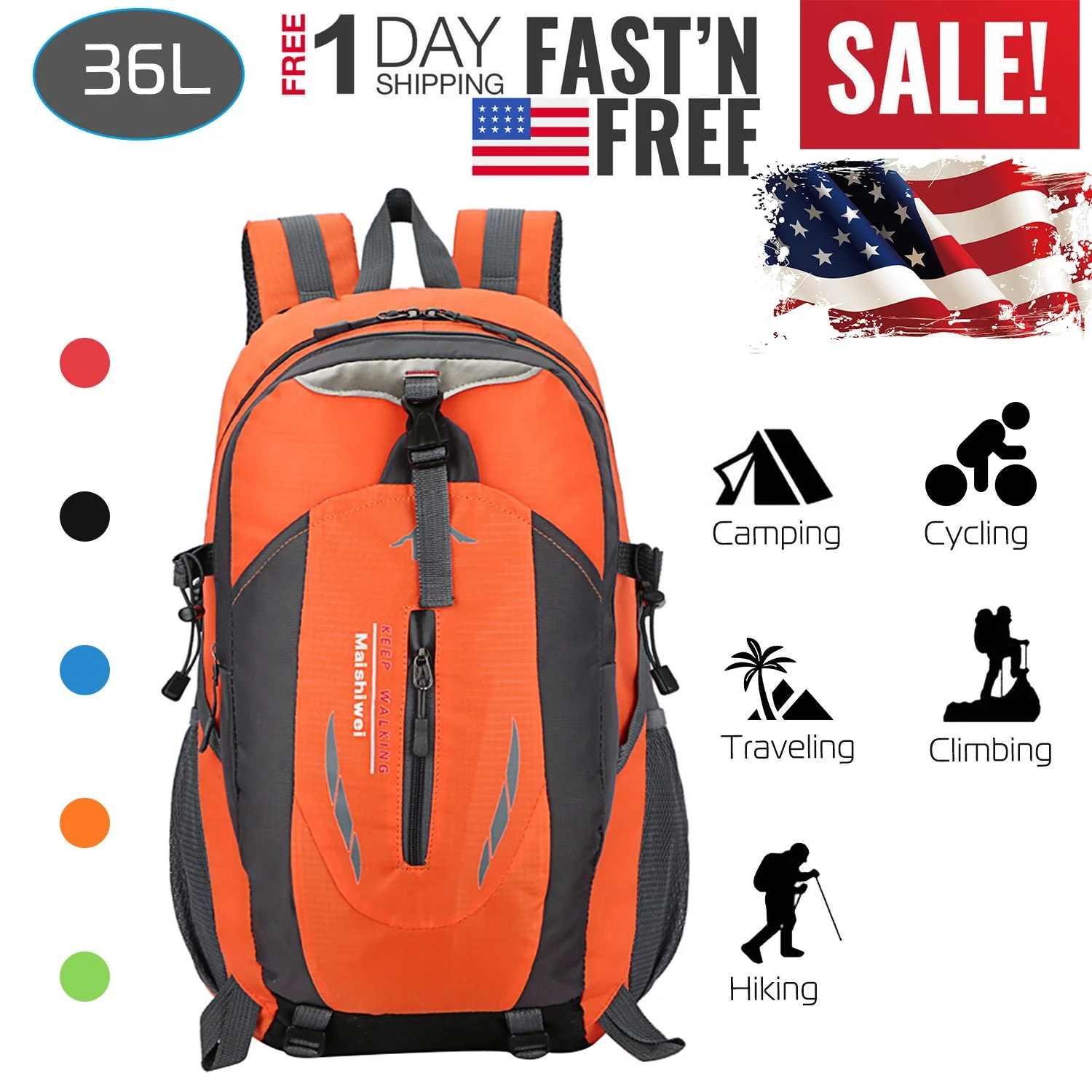36L Outdoor Backpack Waterproof Daypack Travel Knapsack - Image 27