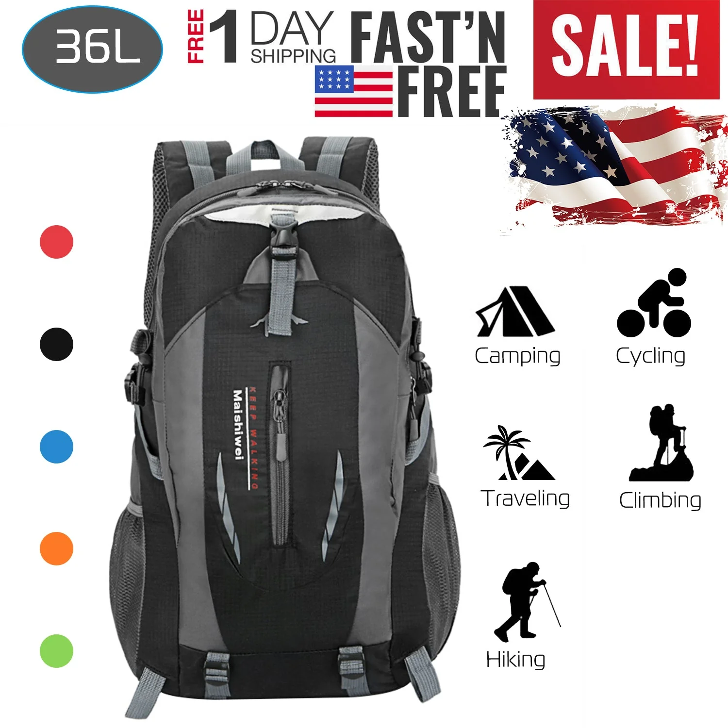36L Outdoor Backpack Waterproof Daypack Travel Knapsack - Image 3
