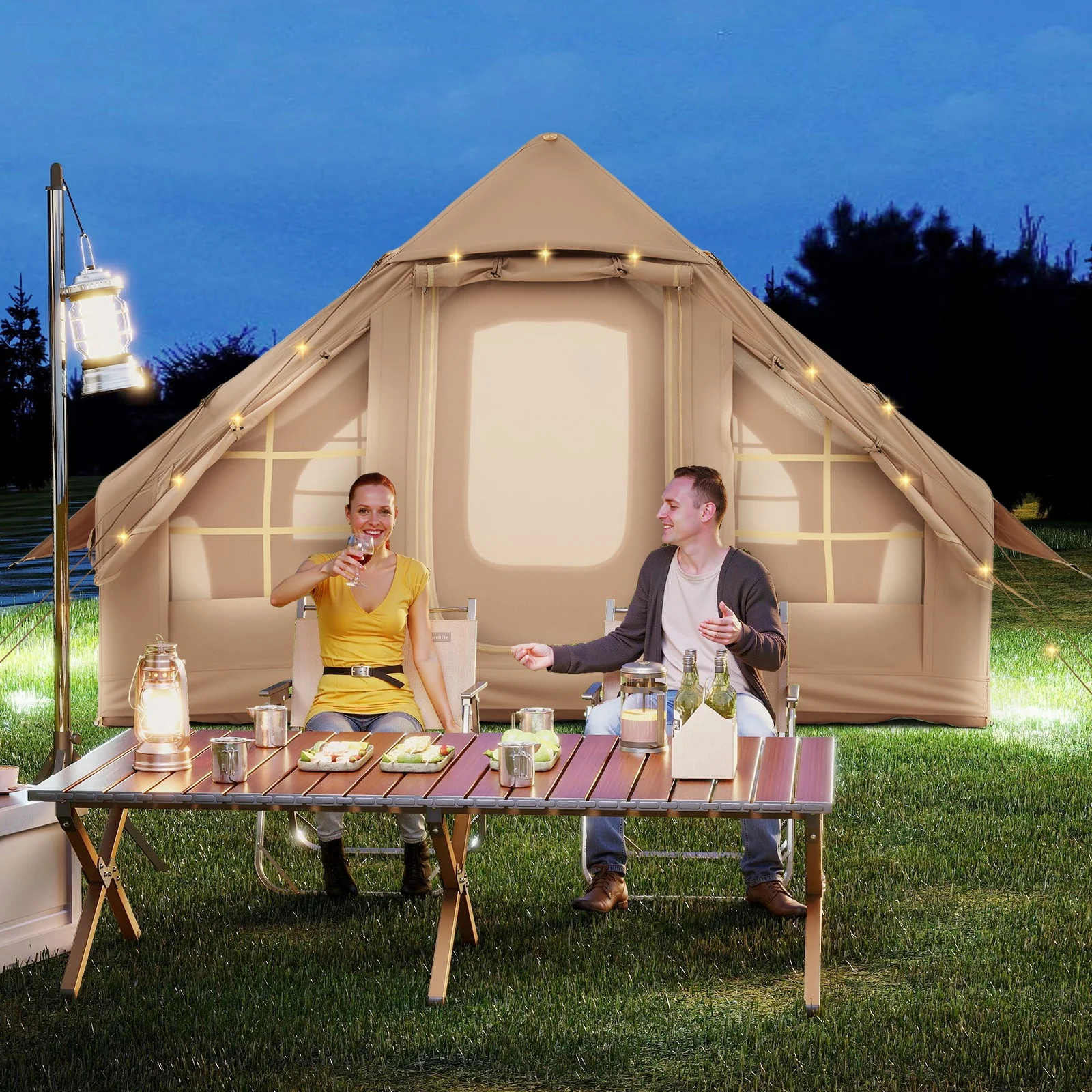 4-6 People Inflatable Camping Tent with 4 Mesh Screen Windows and 2 Doors - Image 10