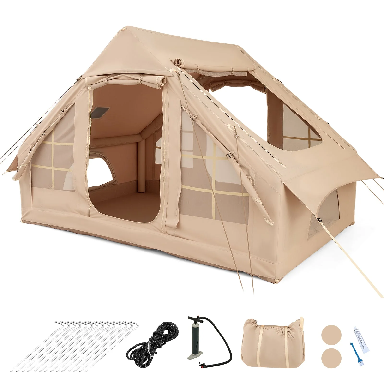 4-6 People Inflatable Camping Tent with 4 Mesh Screen Windows and 2 Doors - Image 11