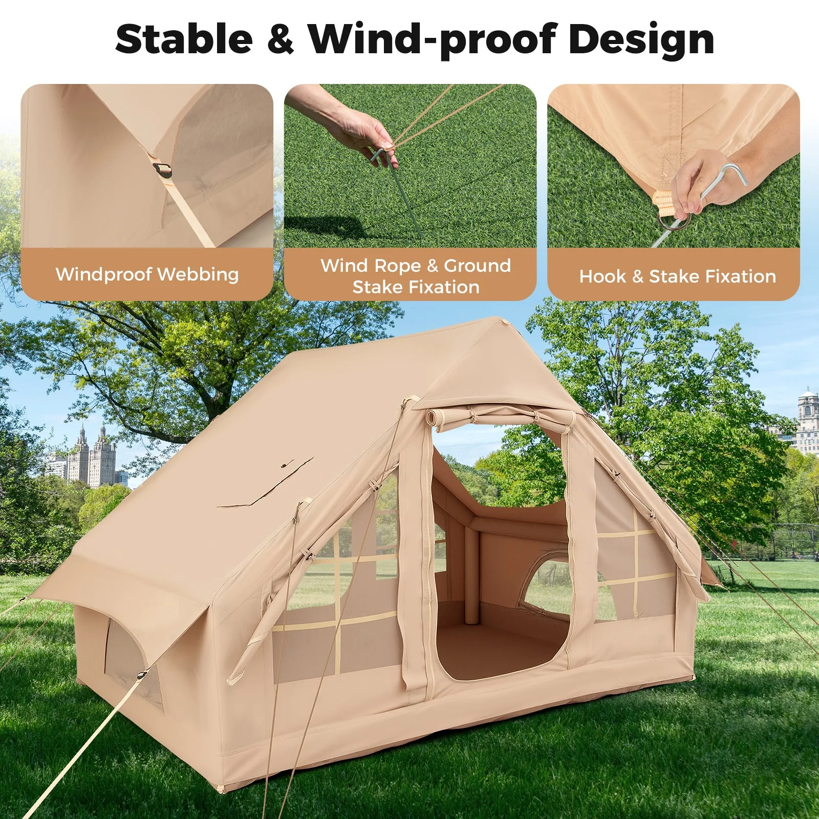 4-6 People Inflatable Camping Tent with 4 Mesh Screen Windows and 2 Doors - Image 15
