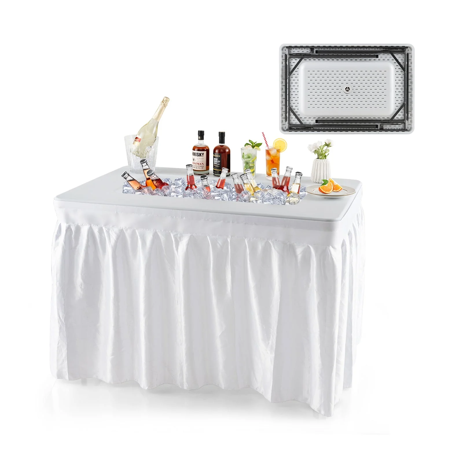 4 Feet Folding Ice Bin Table with Skirt for Camping Picnic Wedding-White - Image 3