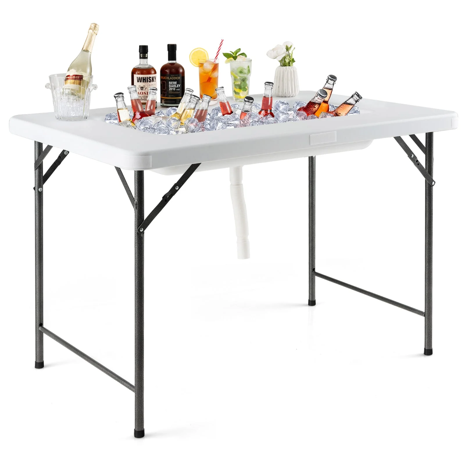 4 Feet Folding Ice Bin Table with Skirt for Camping Picnic Wedding-White - Image 4