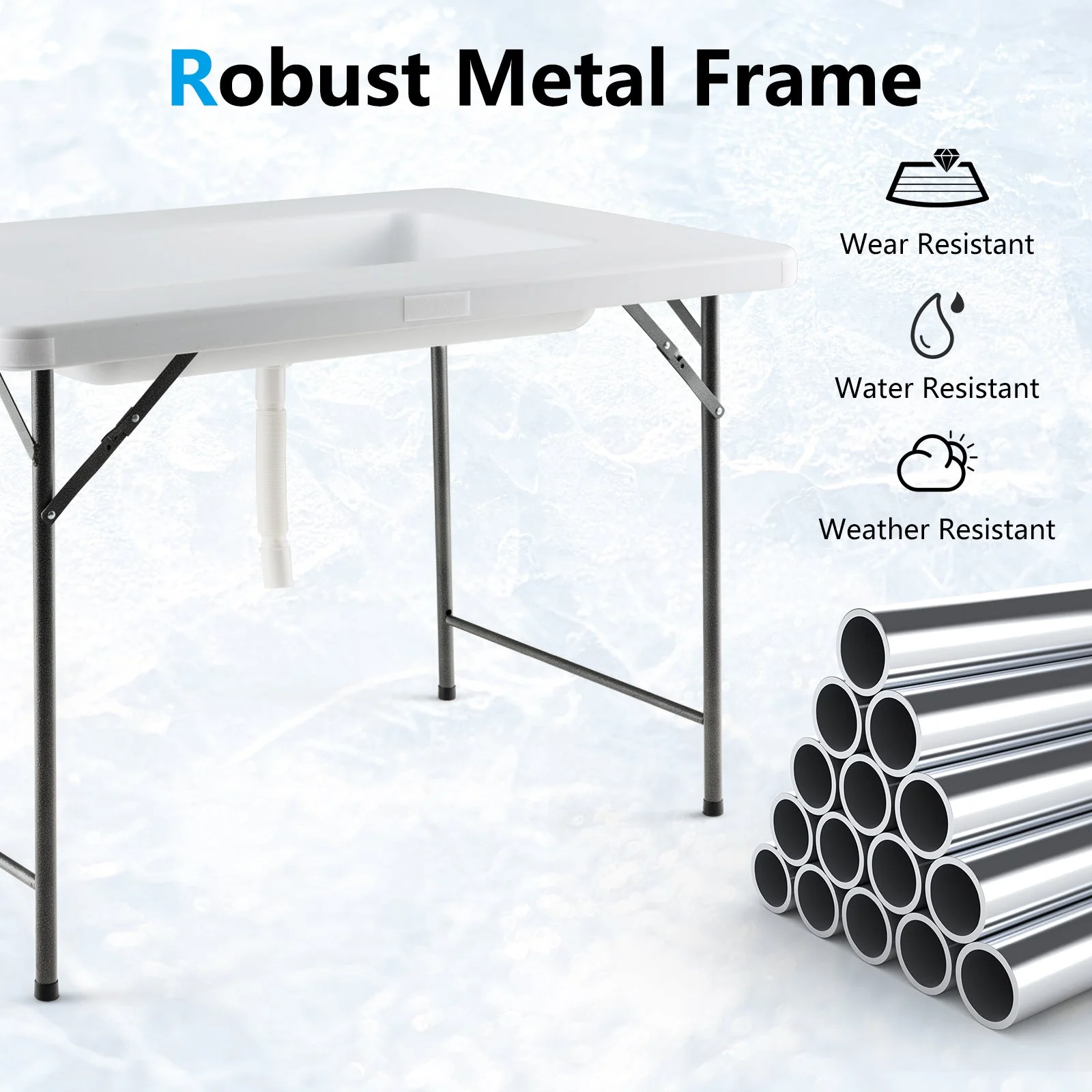 4 Feet Folding Ice Bin Table with Skirt for Camping Picnic Wedding-White - Image 7