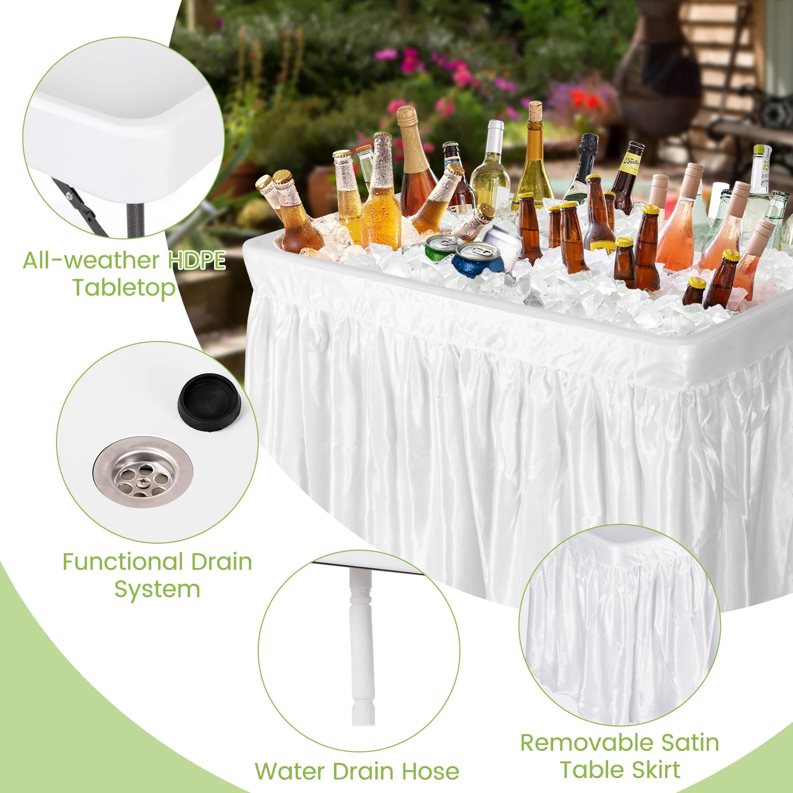 4 Feet Plastic Party Ice Folding Table with Matching Skirt - Image 15