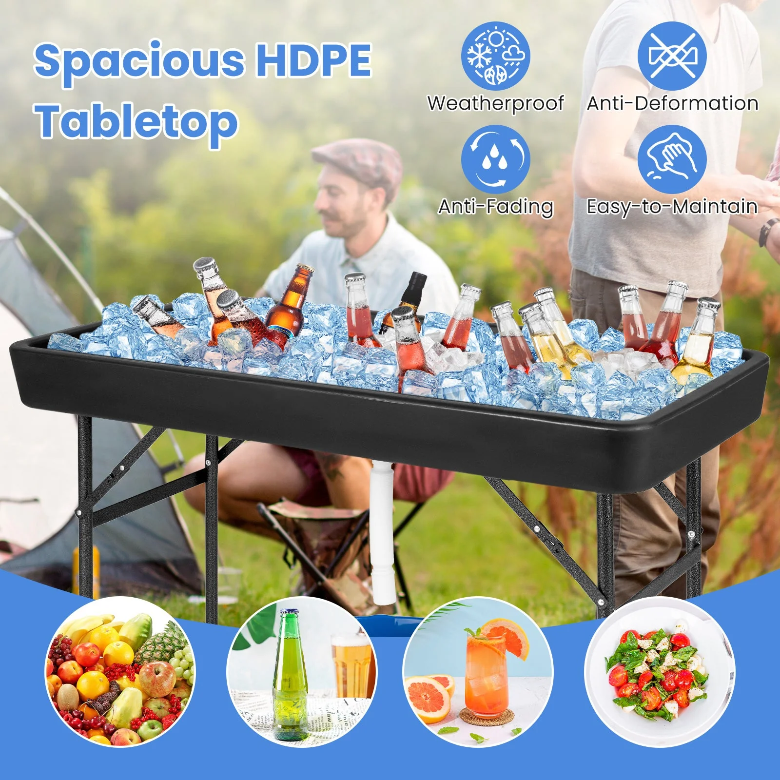 4 Feet Plastic Party Ice Folding Table with Matching Skirt - Image 6
