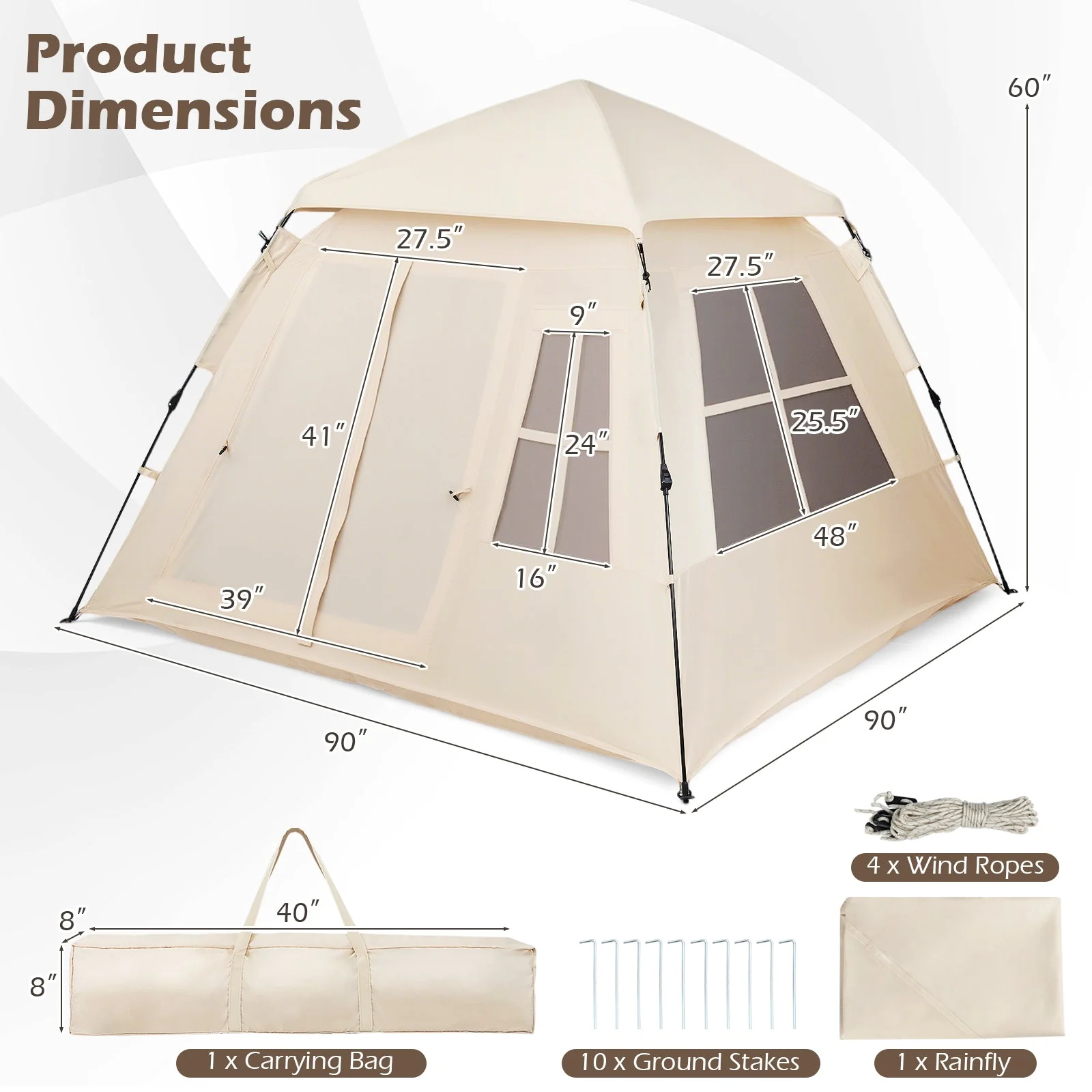4 Person Camping Tent Portable Automatic Easy Setup with Rainfly and 2 Doors - Image 5