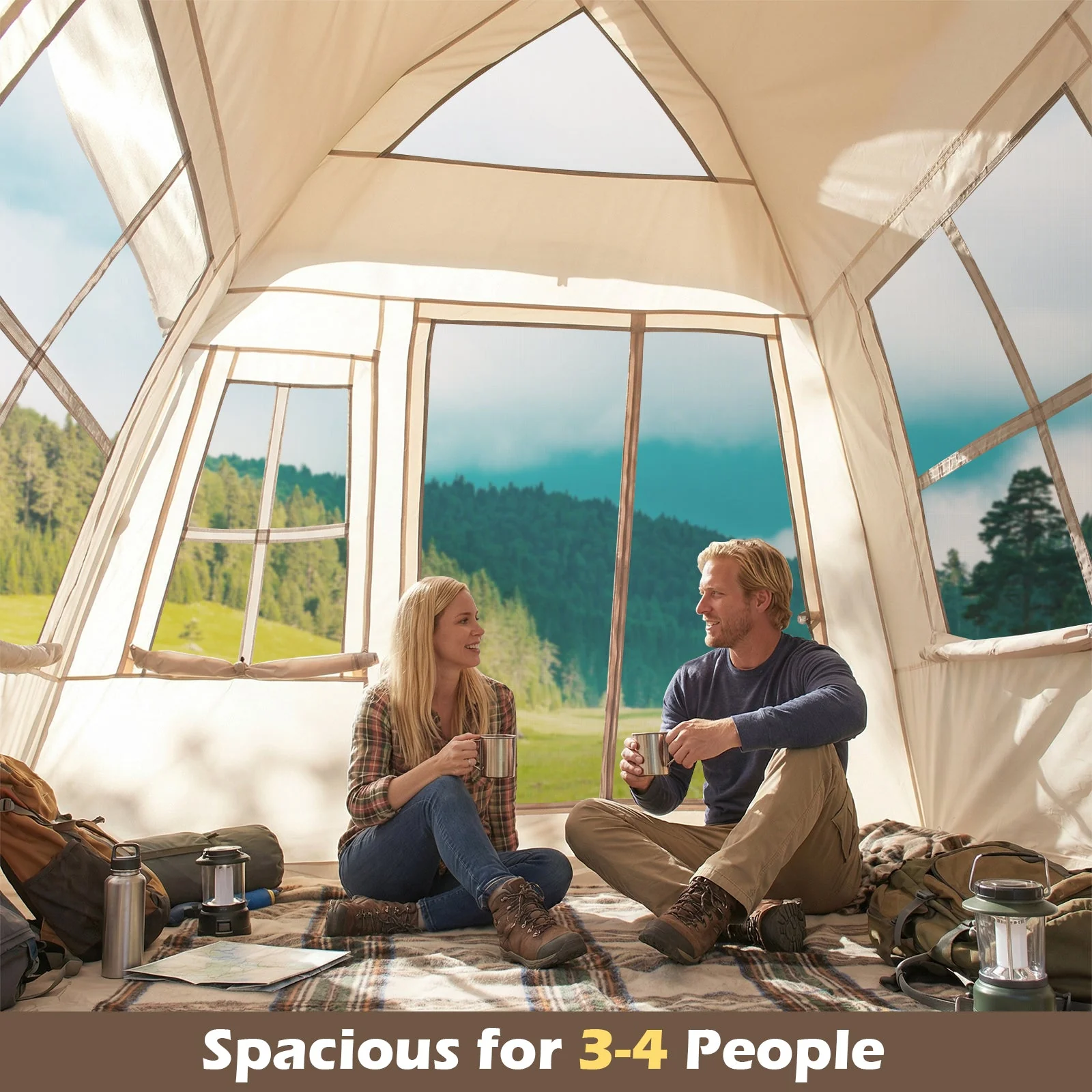 4 Person Camping Tent Portable Automatic Easy Setup with Rainfly and 2 Doors - Image 6