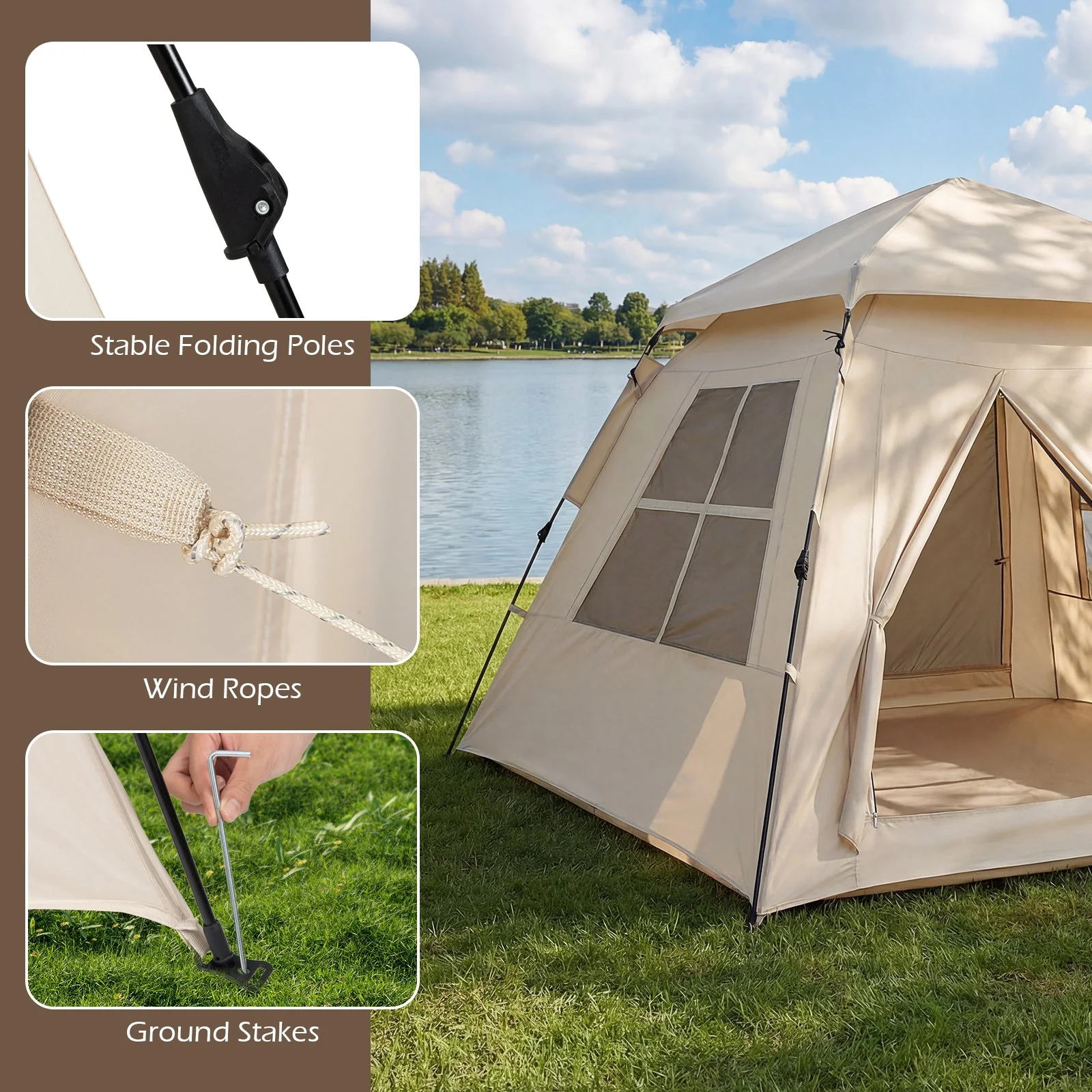 4 Person Camping Tent Portable Automatic Easy Setup with Rainfly and 2 Doors - Image 8