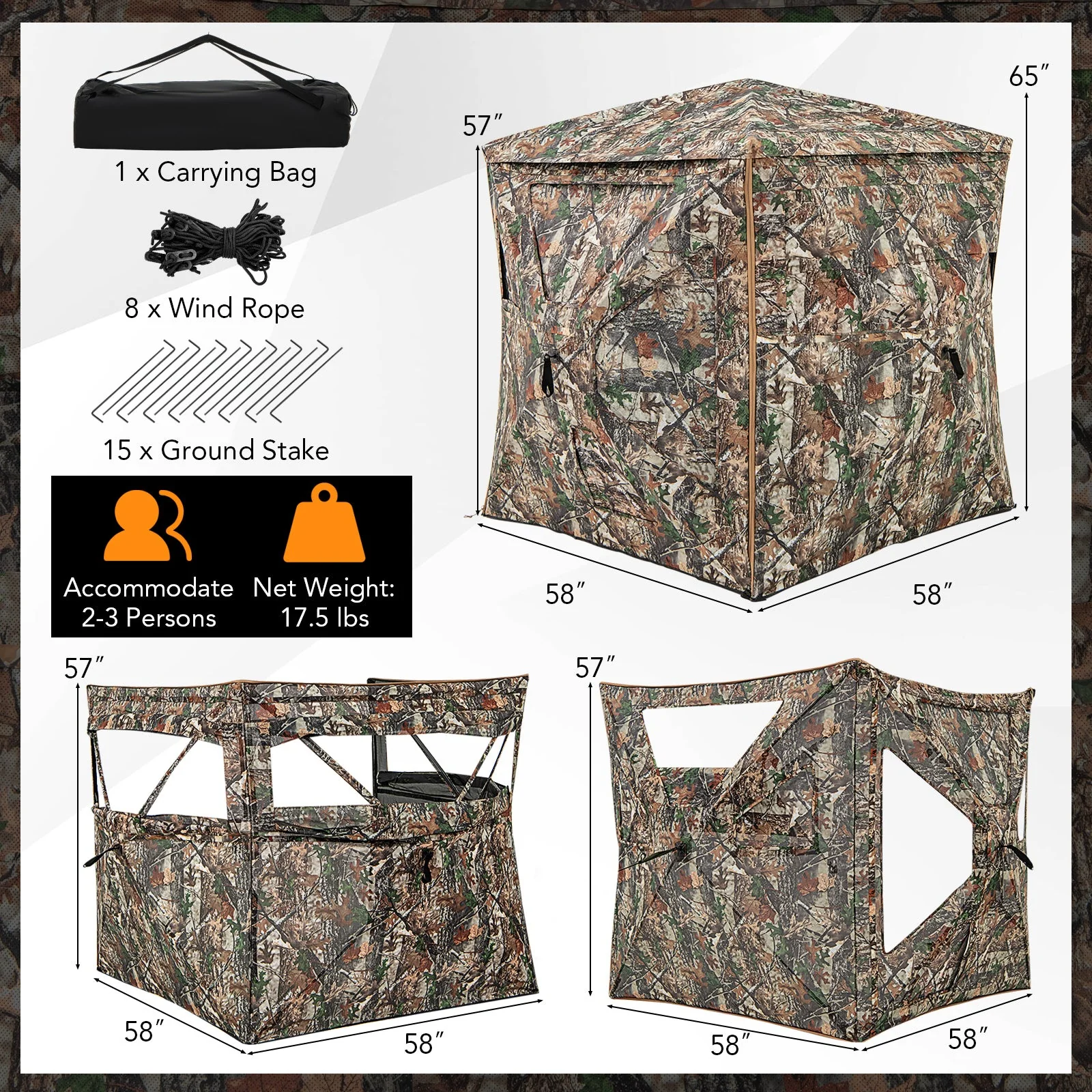 5-IN-1 Detachable Hunting Blind for 2-3 People with Skylight - Image 4