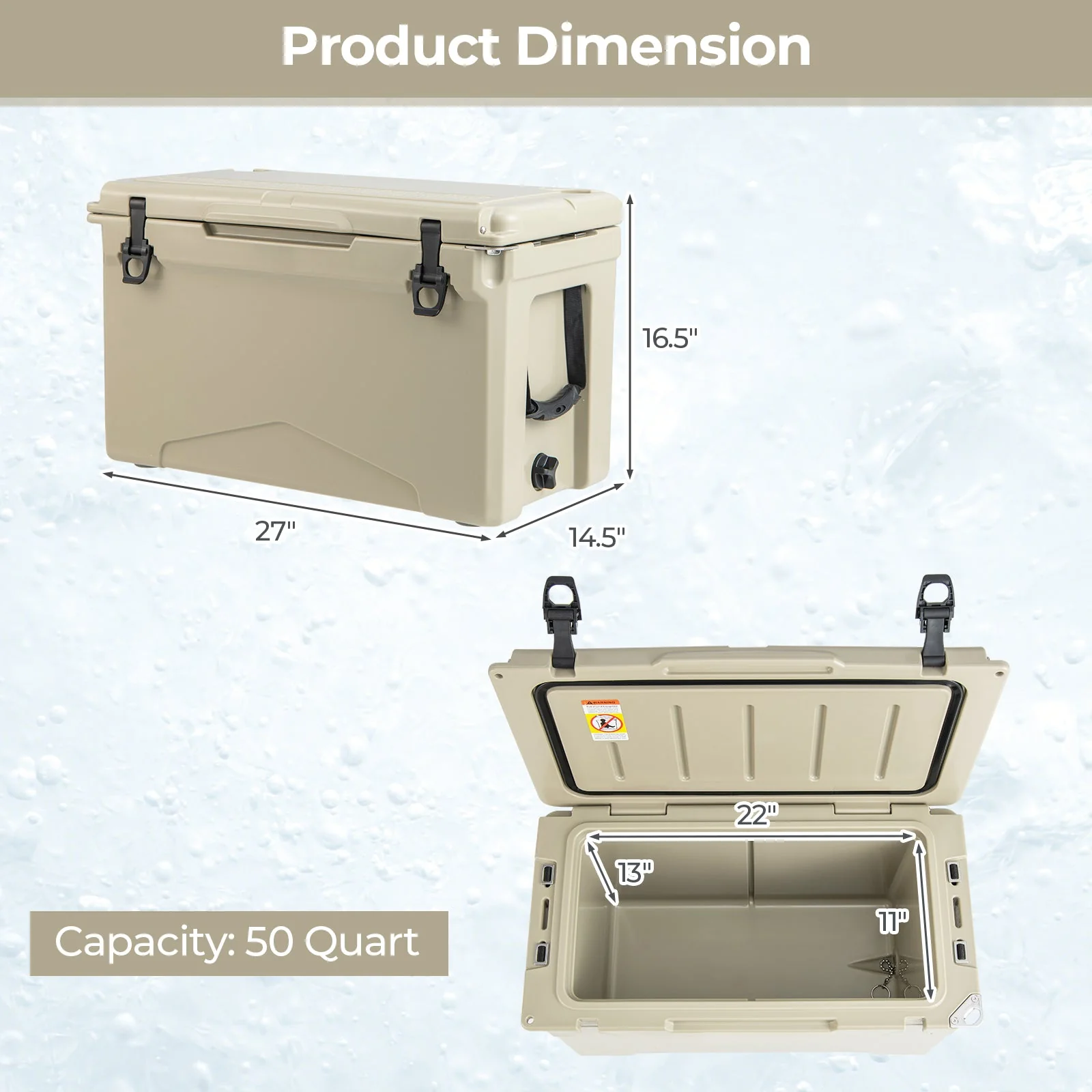 50 QT Rotomolded Cooler Insulated Portable Ice Chest with Integrated Cup Holders - Image 13