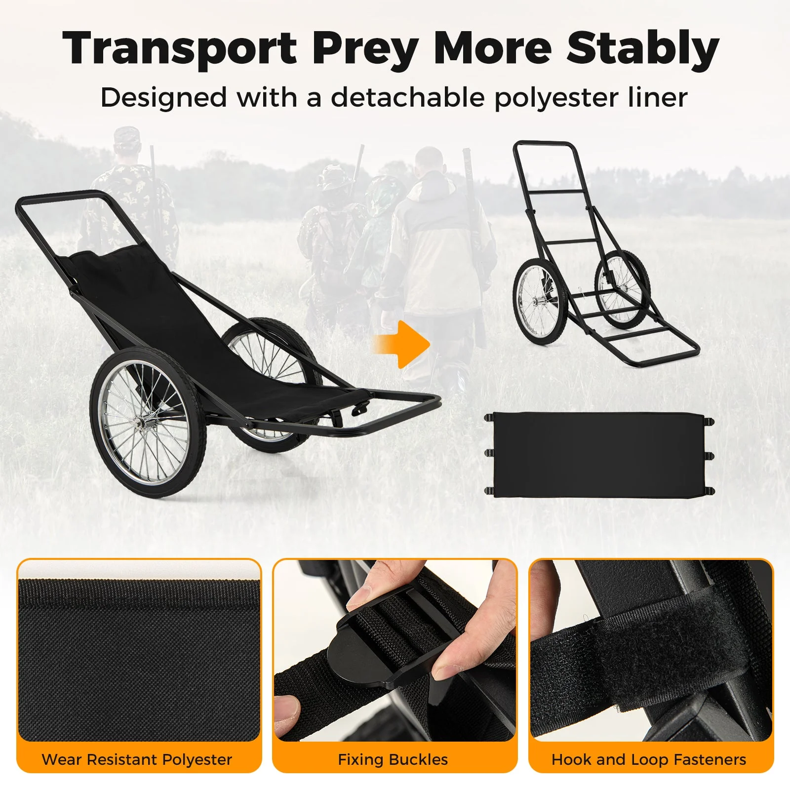 550 LBS Folding Deer Game Cart with Polyester Liner for Hunting - Image 5