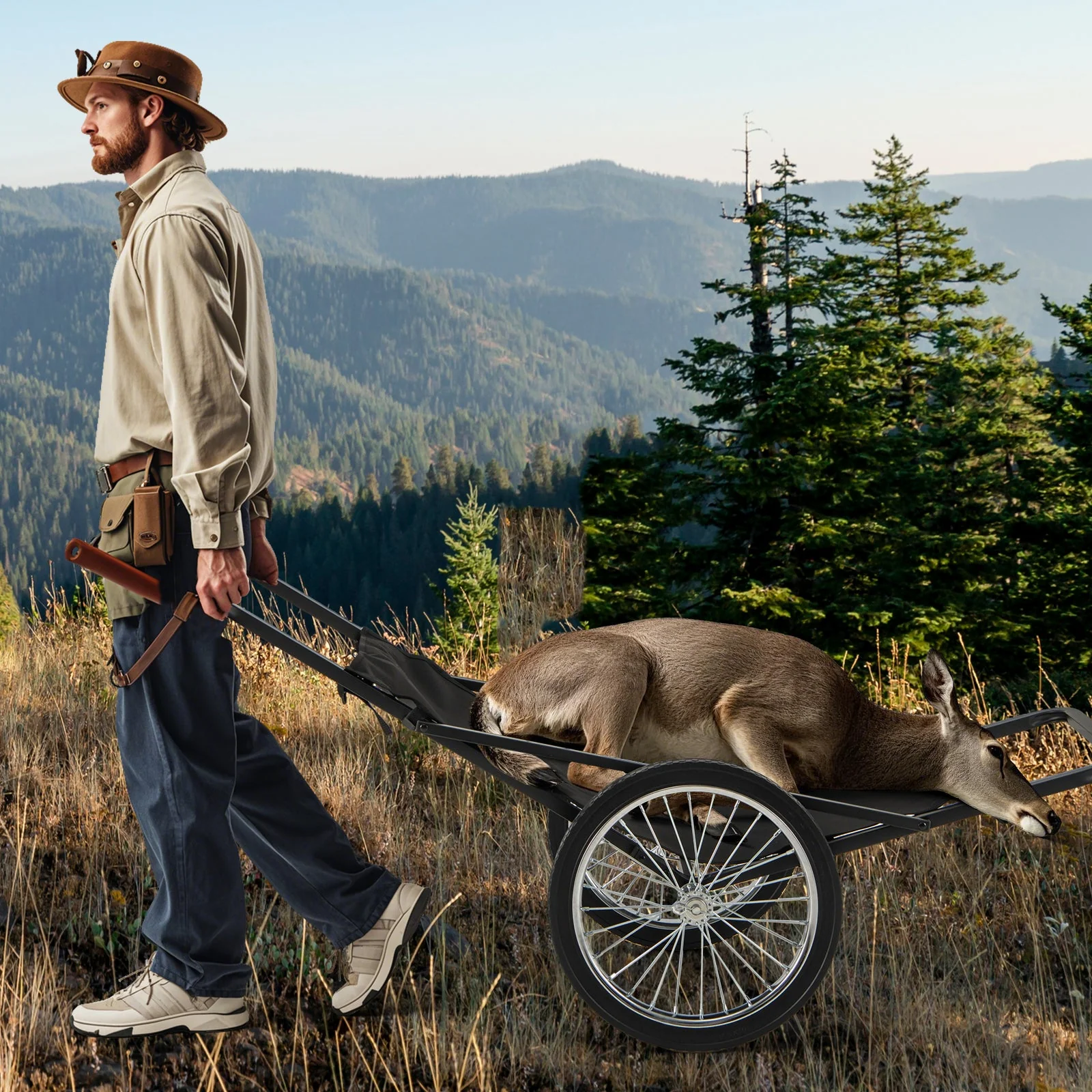 550 LBS Folding Deer Game Cart with Polyester Liner for Hunting - Image 7