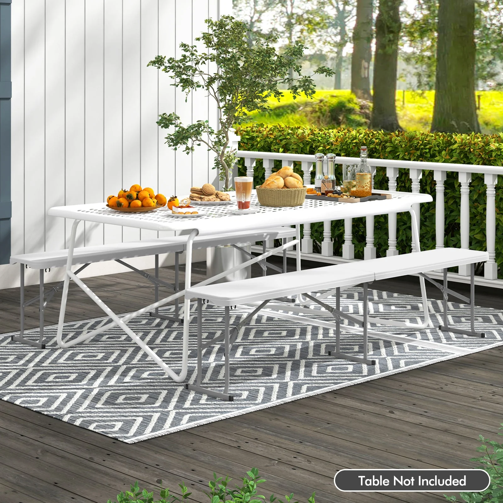 6 Feet Plastic Folding Bench Picnic Camping Dining Seat with Carrying Handle-White - Image 2