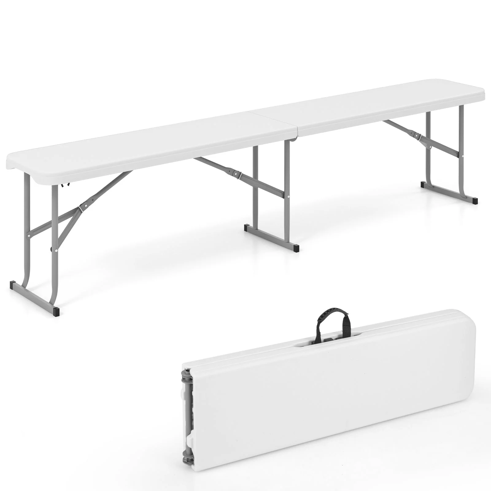 6 Feet Plastic Folding Bench Picnic Camping Dining Seat with Carrying Handle-White - Image 3