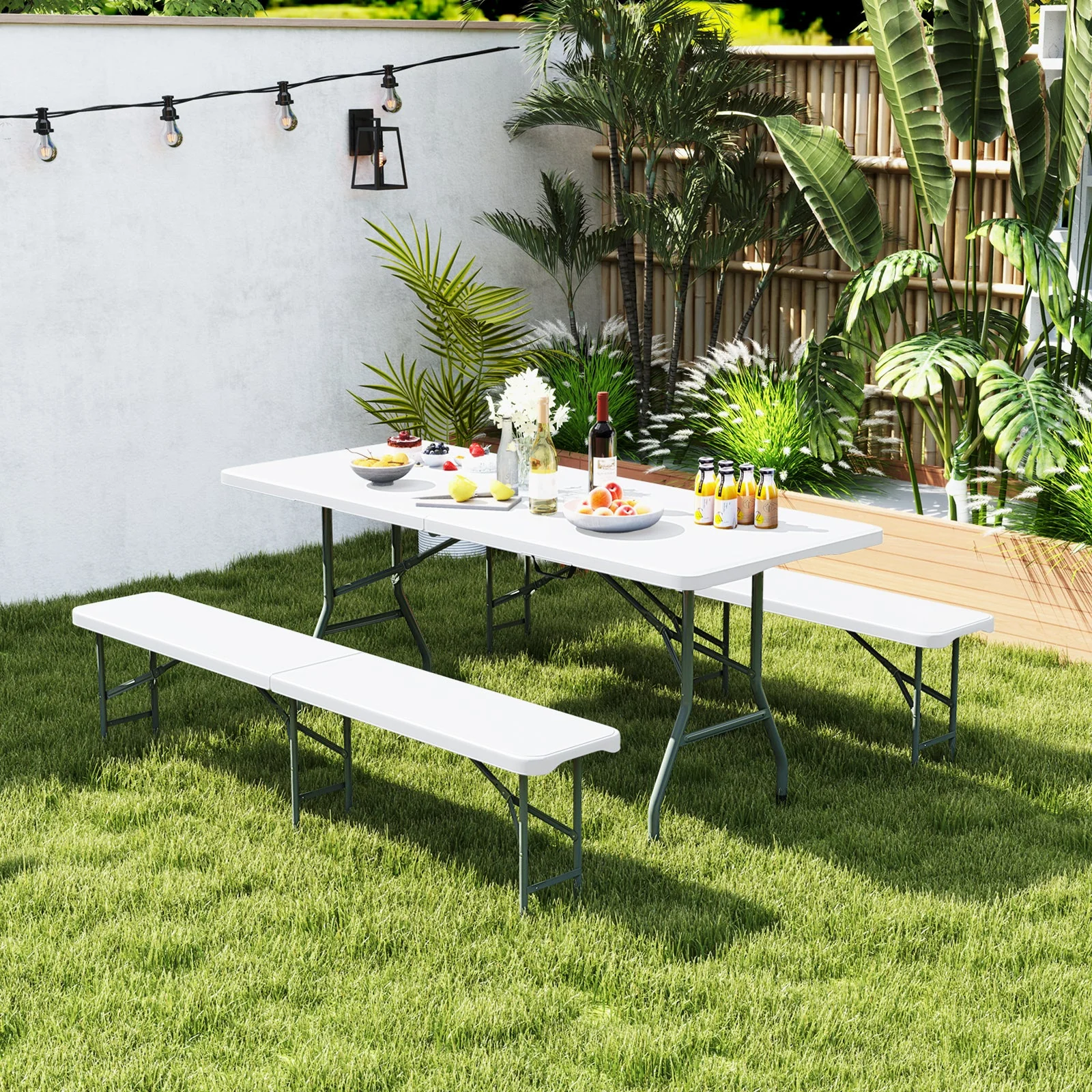6 Feet Plastic Folding Bench Portable Seat with Handle and Lock - Image 13