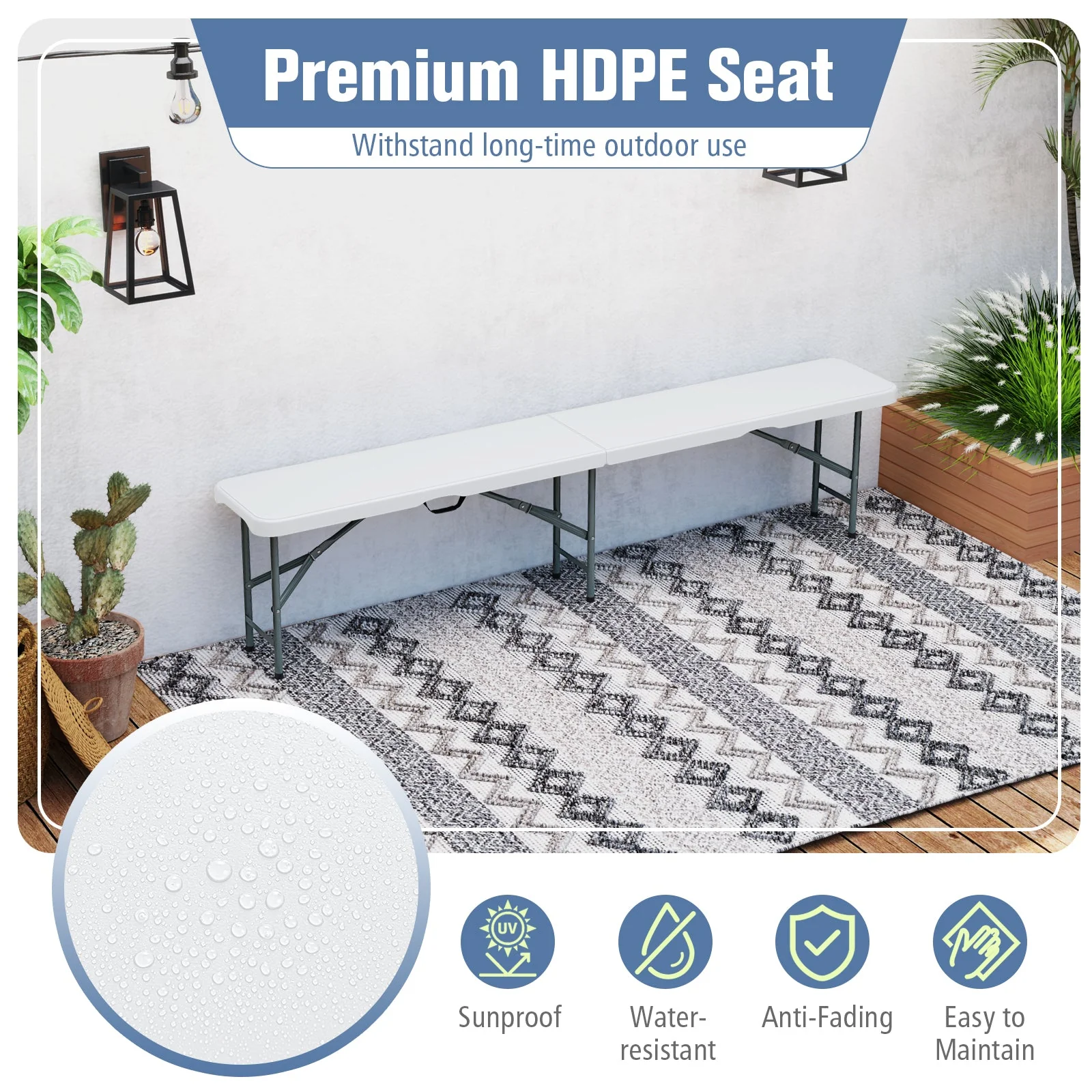 6 Feet Plastic Folding Bench Portable Seat with Handle and Lock - Image 14