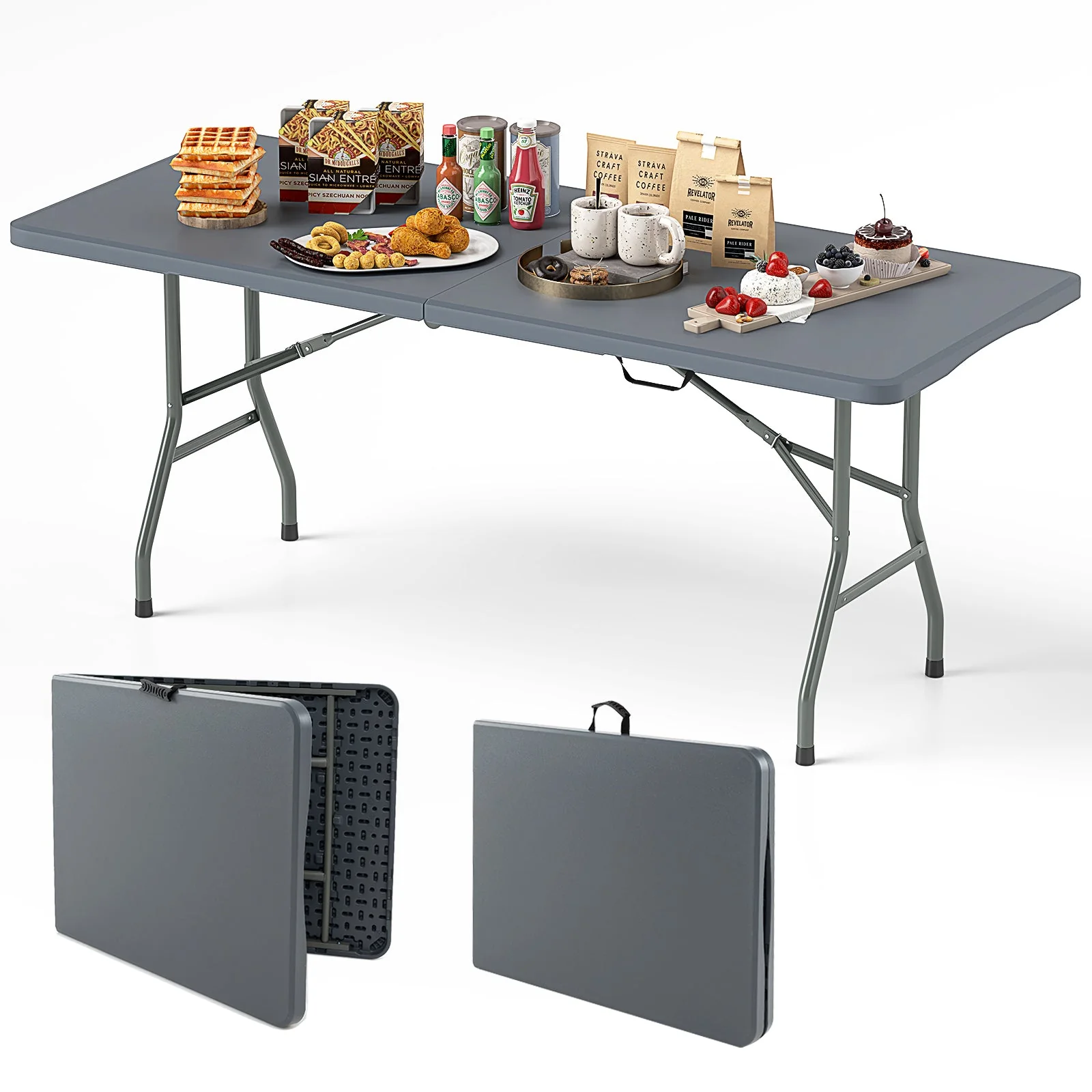 6 ft Portable Folding Table 350 LBS Fold-in-Half Table with HDPE Tabletop - Image 12